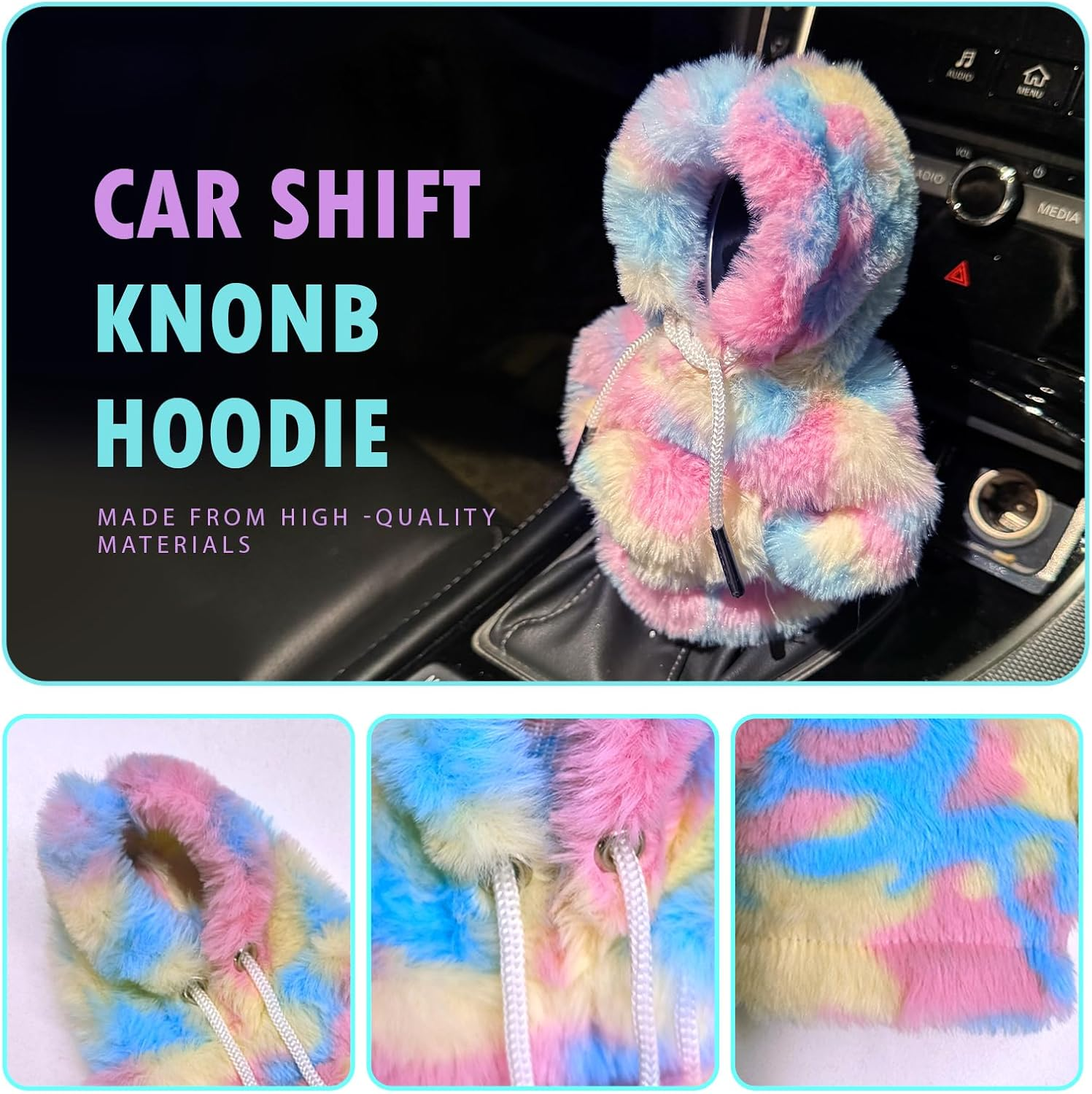 Universal Plush Hoodie Car Shift Knob Cover, Cozy Gear Shift Cover for Manual and Automatic Vehicles, Fun Car Interior Decor Accessories (Pink) image number 1