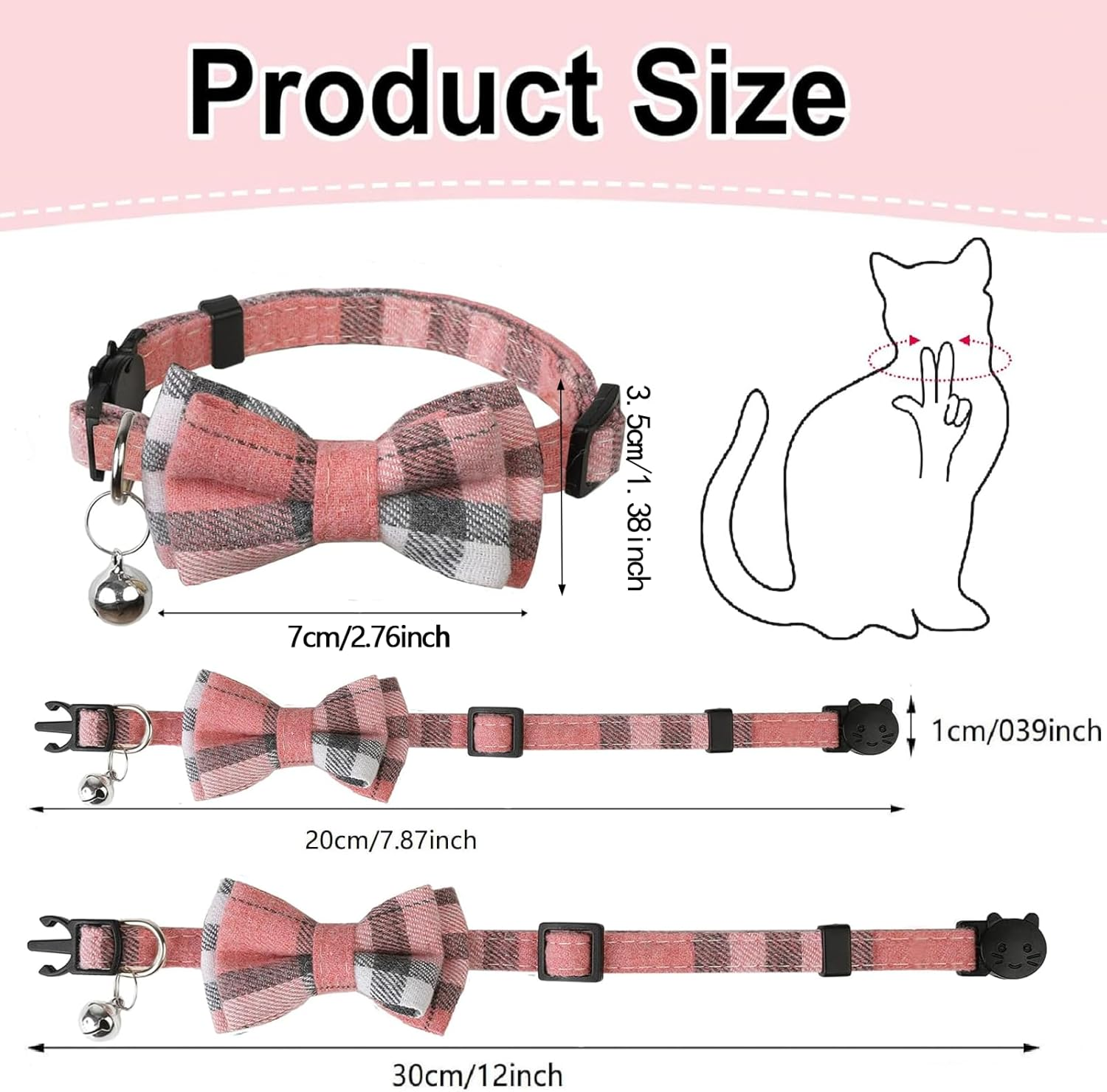 6 Pcs Cat Collars with Bow Tie and Bell, Breakaway Kitten Collar Adjustable Safety Quick Release Cat Collars for Kitten and Cats image number 5