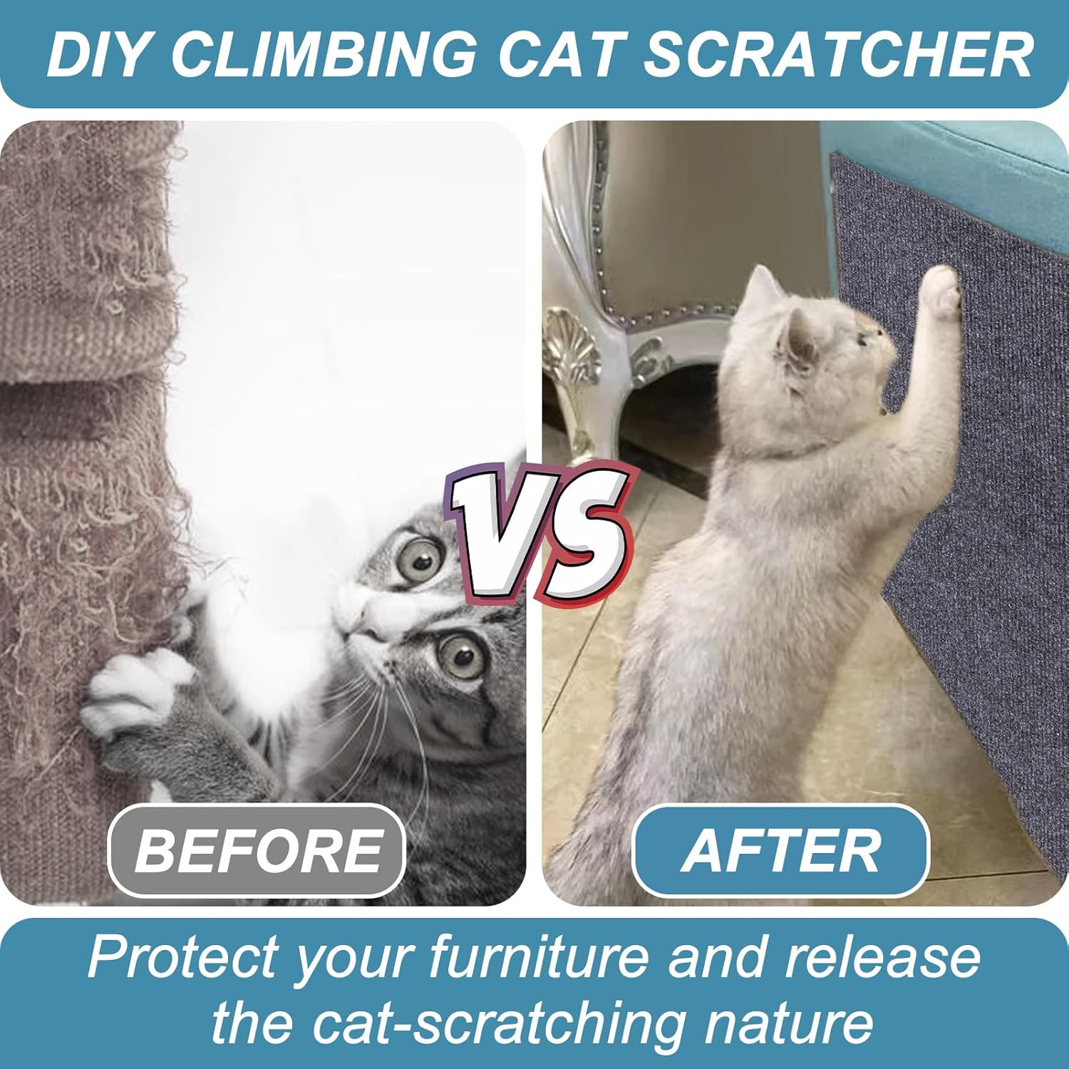 XANGNIER DIY Climbing Cat Scratcher Mat,3 Pack Trimmable Self Adhesive Cat Scratching Pads,23.6"X11.7"Cat Scratching Protector Board for Couch Furniture Wall Corner Cat Tree Post Carpet Shelf Shelves image number 5