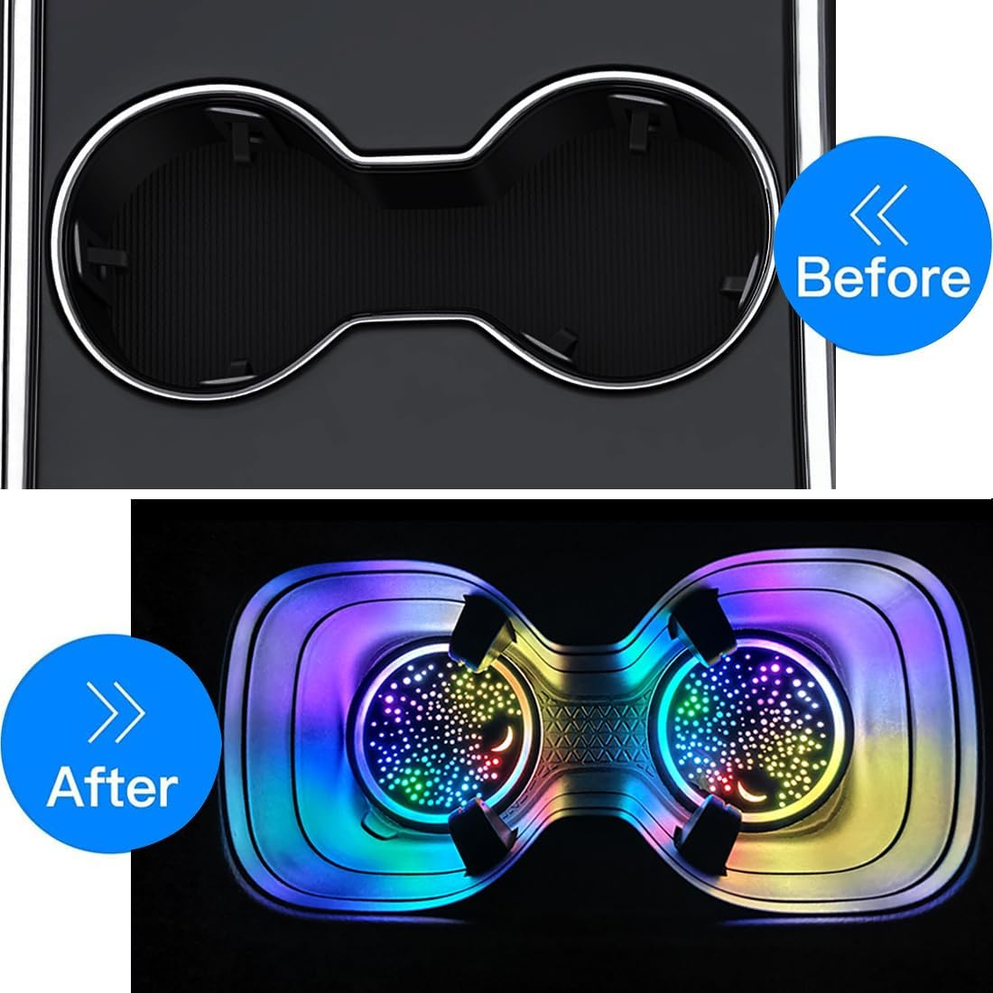 2 Pcs LED Car Cup Holder Lights,Usb Charging Car Coasters,7 Colors Luminescent Light Cup Pad,Luminescent Cup Pad Interior Atmosphere Lamp Decoration Light (Starry Sky) - Starry Sky image number 5