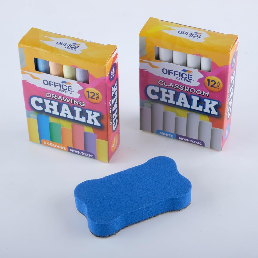 Office Central Chalk Set with Duster (Pack of 3) image number 1