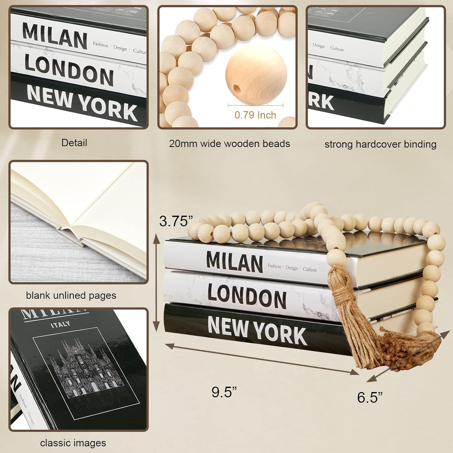 Decorative Books for Home Decor,3 Piecestravel Themed Decorative Books Set,Real Hardcover Decor Books,For Any Table or Shelf/Living Room/Bedroom/Entryway(Black and White) image number 3