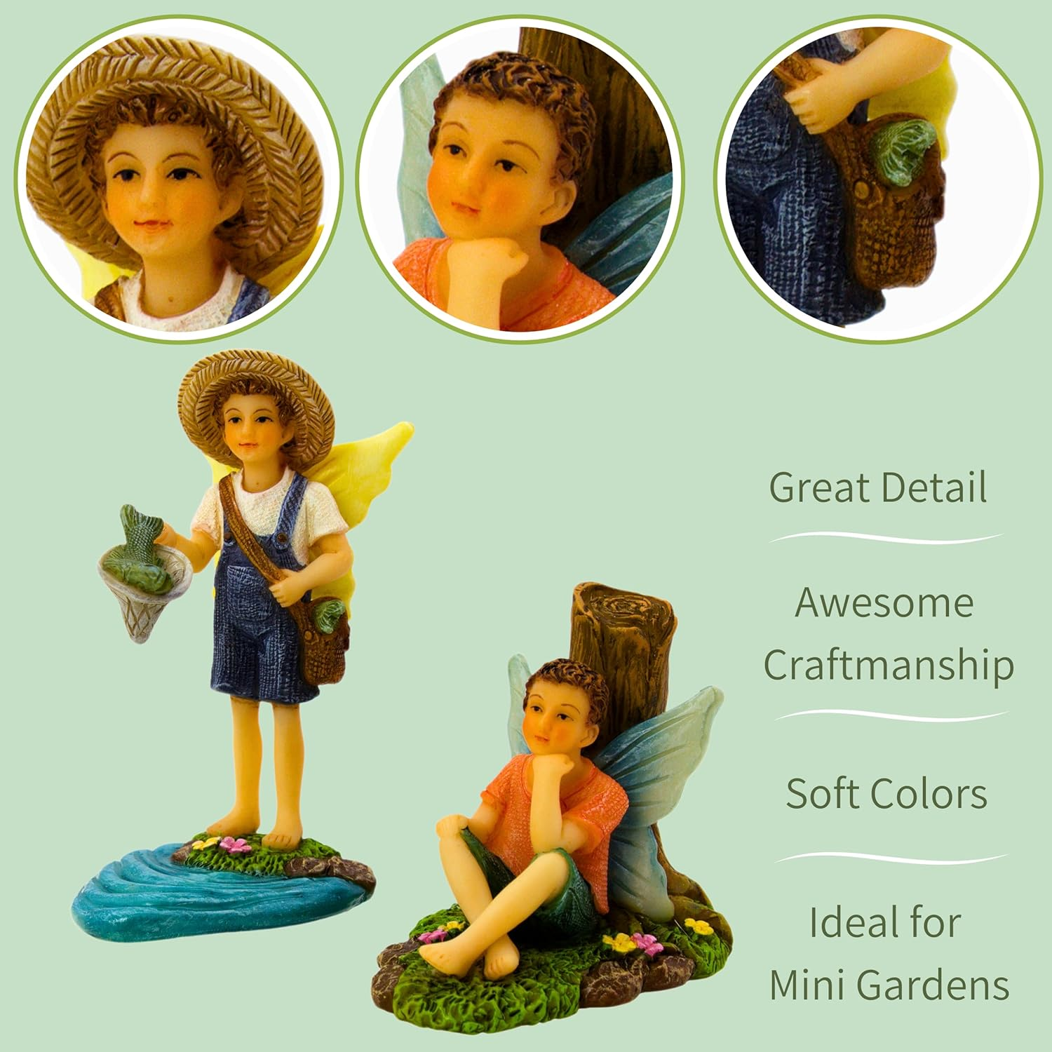 PRETMANNS Fairies for Fairy Garden - Fishing Boy Figurines &ndash; Accessories for Indoor or Outdoor Miniature Garden &ndash; 2-Piece Set image number 4