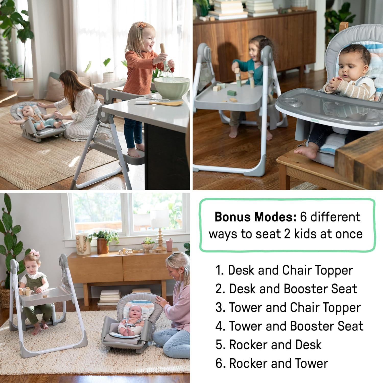Ingenuity Proper Positioner Create up Baby High Chair, 9 Modes of Use, Toddler Tower, Table and Chair, Foldable, Adjustable Footrest, 90 Degree Posture Aids Digestion, Ages 0-5 Years - Soulful Skies image number 3
