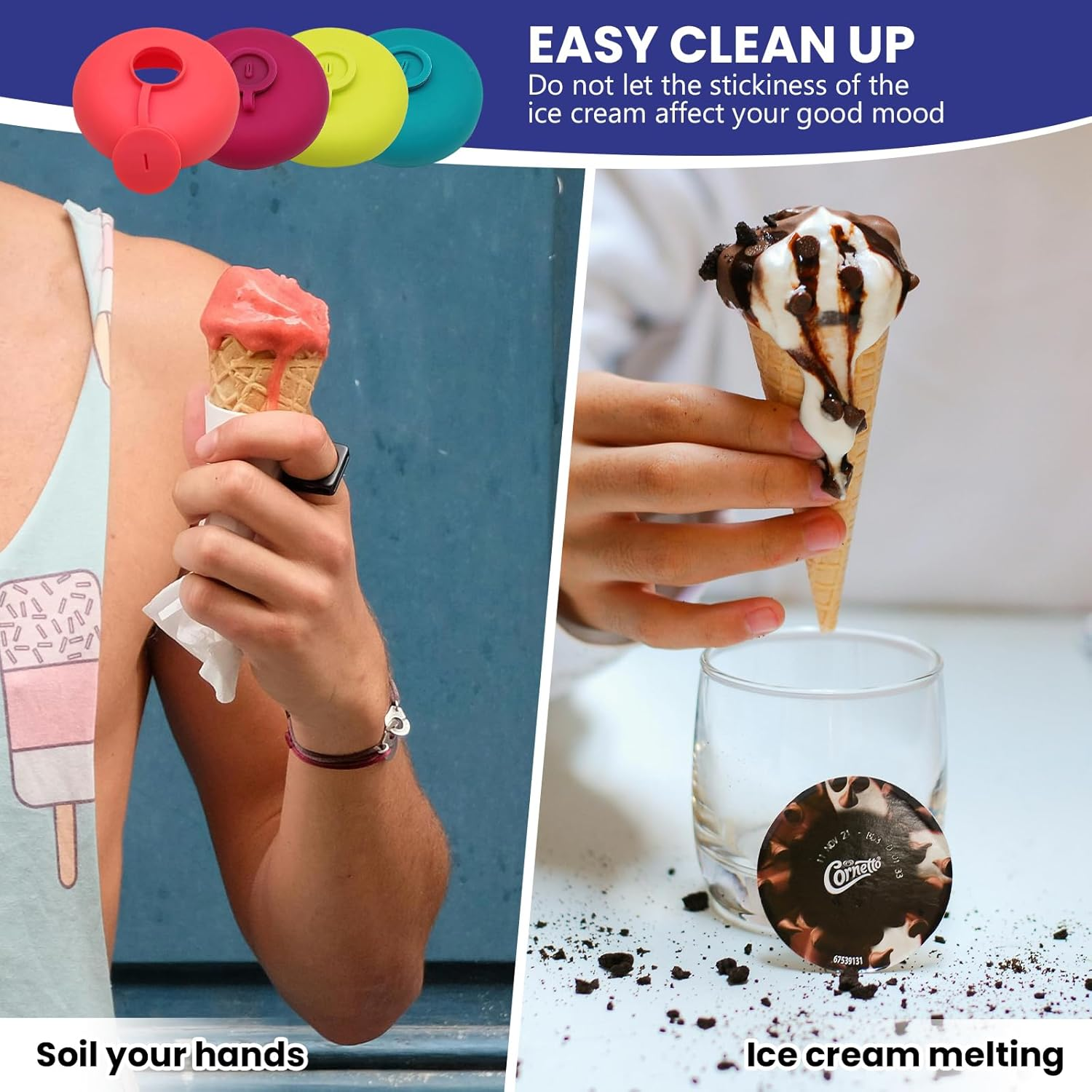 4Pcs Drip Free Popsicle Holder Mess-Free Ice Pop Stick - Freeze Ice Popsicle Molds and ICY Pole Stick Food Grade Silicone Reusable No Drip Popsicle for Summer Days image number 4