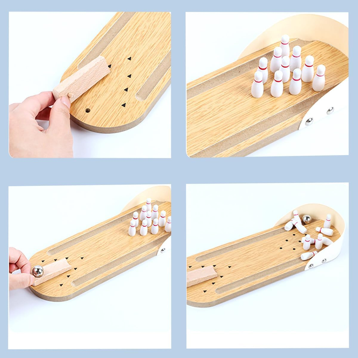 Mini Bowling Game,Wooden Desktop Bowling Game Desktop Bowling Game Desktop Stress Relieve Games for over 14 Years Old Kids Teens Adults image number 4