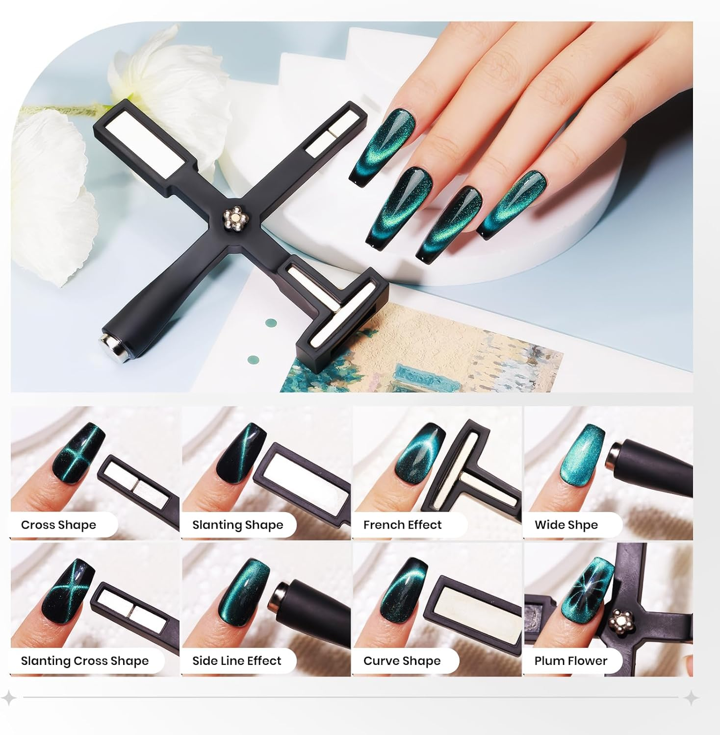 SUPWEE Nail Magnet Tool 5 in 1 Cat Eye Magnet Tool for Cat Eye Nails Multi-Function Magnet Stick Nail Art Design for DIY Home Nail Salon image number 5