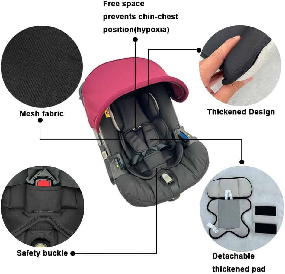 Feliliber Stroller Accessories Head Support Pillow and Body Support Cushion Compatible with Doona Car Seat & Stroller - Adjustable Thickness - Skin Friendly Breathable Mesh Fabric (Black) image number 4