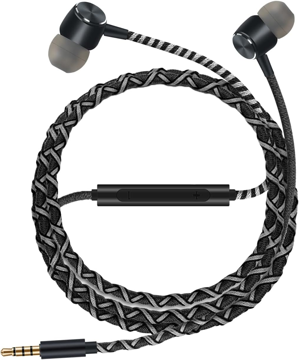 URIZONS Wired Earphones Colourful Headphones - In-Ear Earphones Braided with Microphone Surround Sound 3.5 Mm Stereo Compatible with Huawei, MP3, Android (Black) image number 3