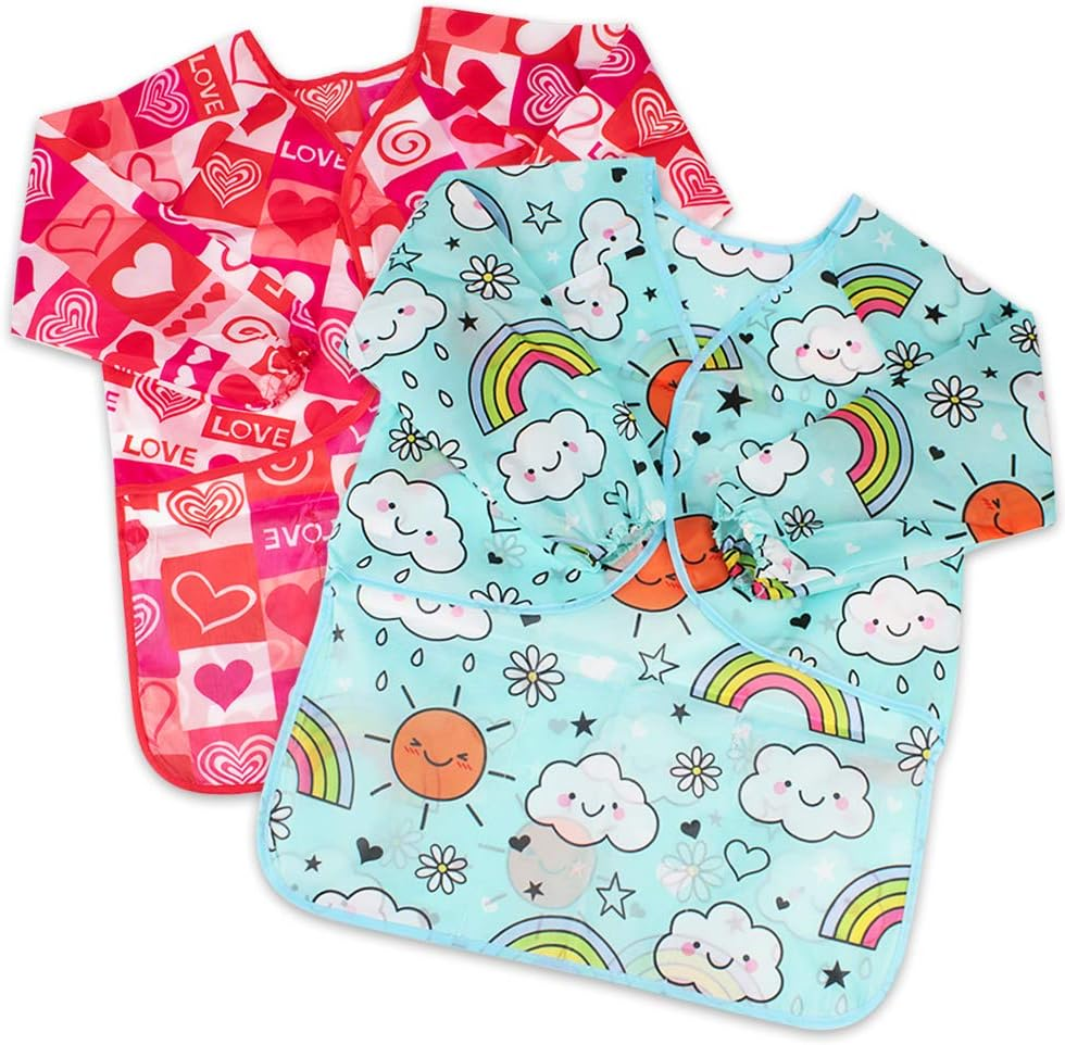 Kids Art Smocks 2 Pack Painting Smock with Long Sleeve and 3 Pockets for Age 3-8, Cloud, Large - Cloud image number 2