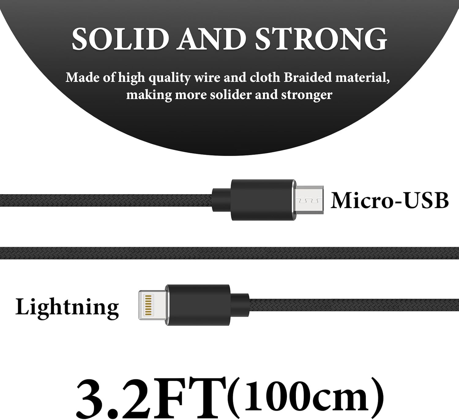Geekria for Creators Micro USB to Lightning Microphone Cable 3.3 Ft / 100 CM, Compatible with Shure MV7, MV88+, MV5, MV51, Mvi, Replacement Mic Cord (Black) image number 1