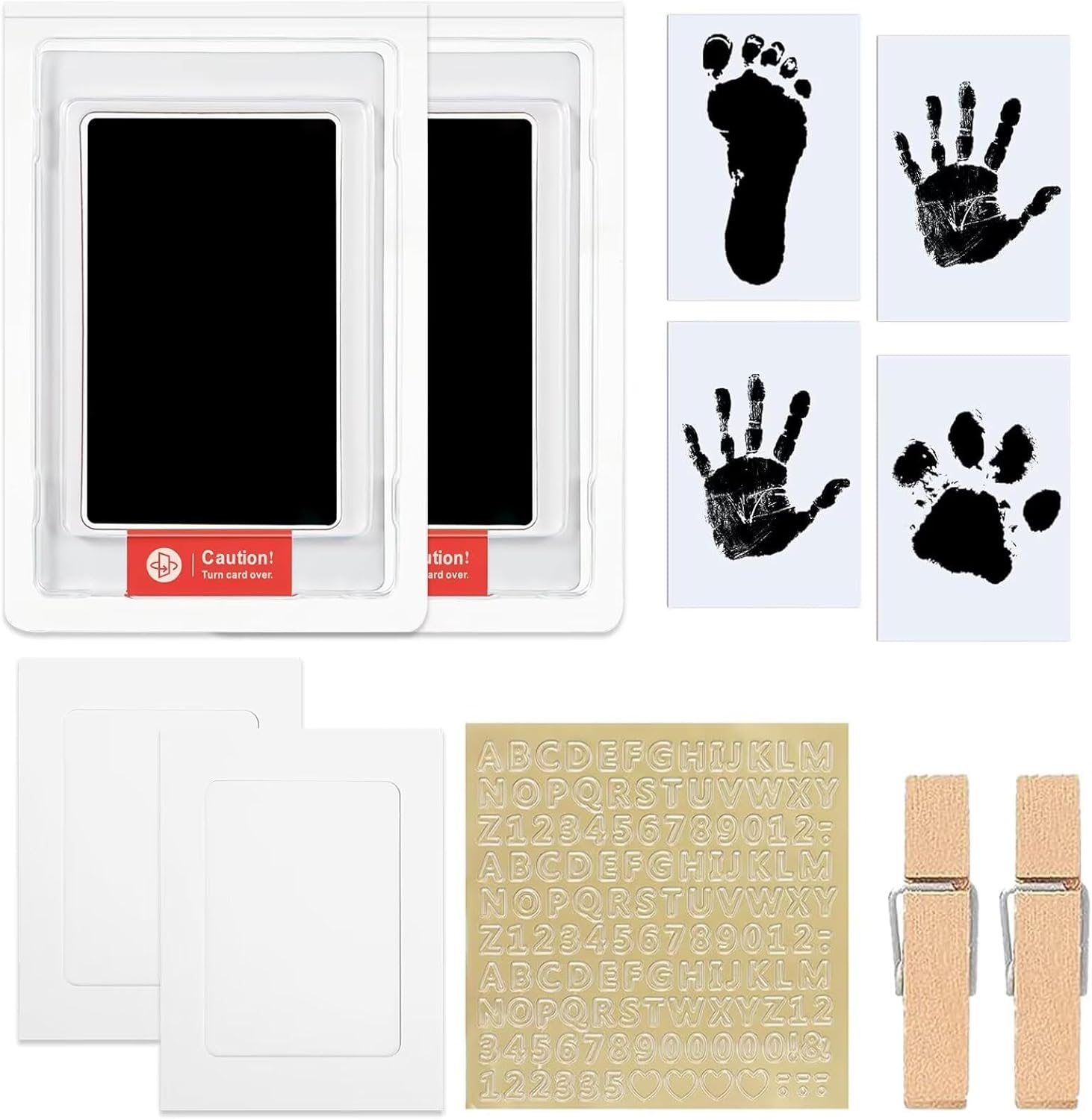 Baby Handprint and Footprint Kit - Safe Print Kit with 2 Inkless Ink Pads, 4 Imprint Cards, 2 Photo Frames, 1 Sticker Sheet & 2 Clips, Family Keepsake Gifts for New Parents, 0-3 Months Baby image number 5