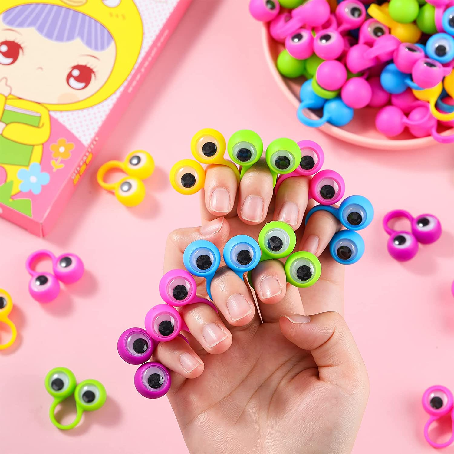 120 Pcs Eyeball Ring, Eye Finger Puppets, Wiggly Plastic Finger Eyeballs, Colorful Googly Eyes Rings Party Favor Toys for Girls Boys Birthday Party Favors Game Props image number 3