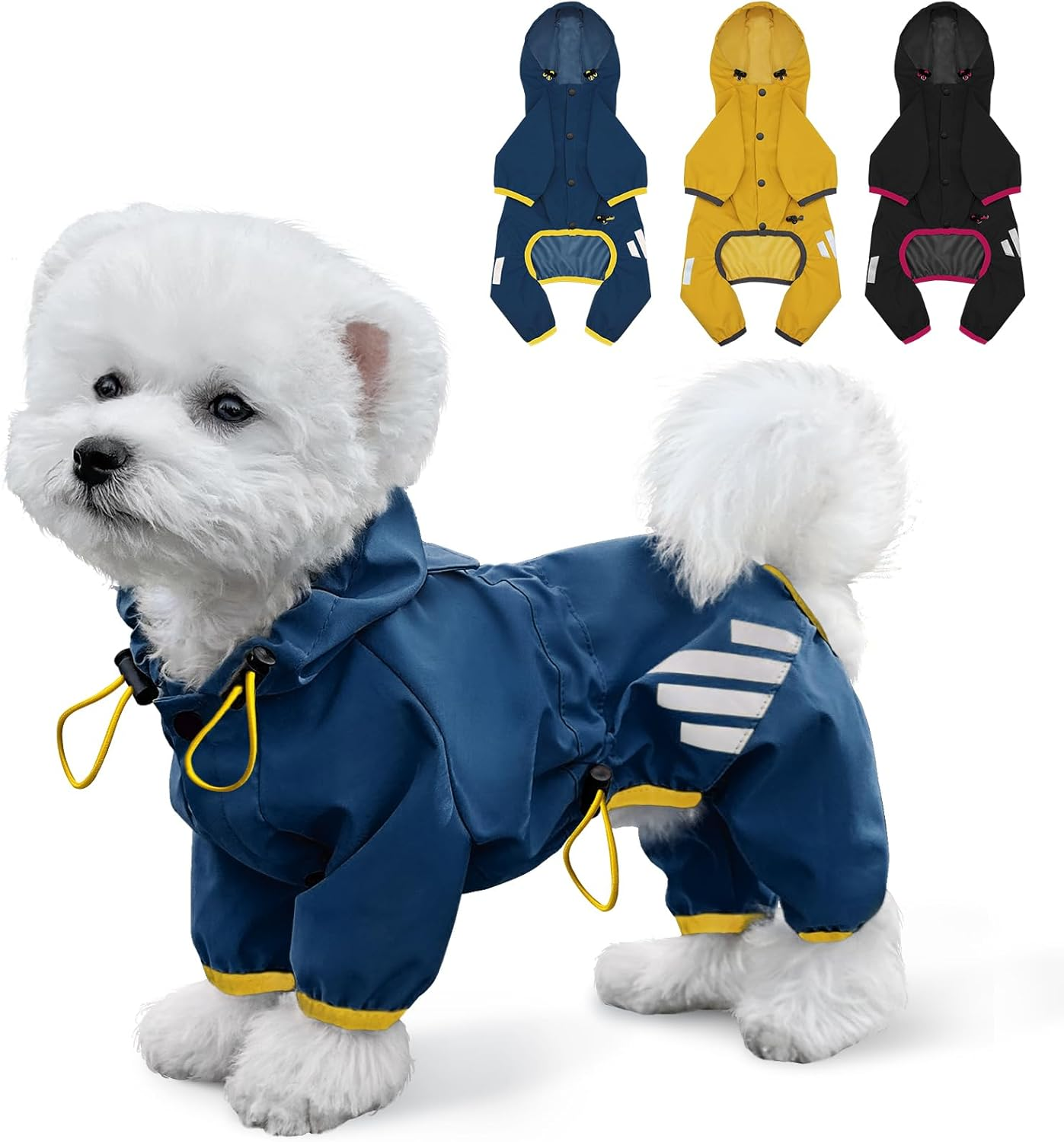 Dog Raincoat, Waterproof Dog Rain Jacket with Hood, Dog Rain Coat with Leash Hole, Reflective Strap for Small Medium Dogs, Lightweight Puppy Clothes(Yellow,M)