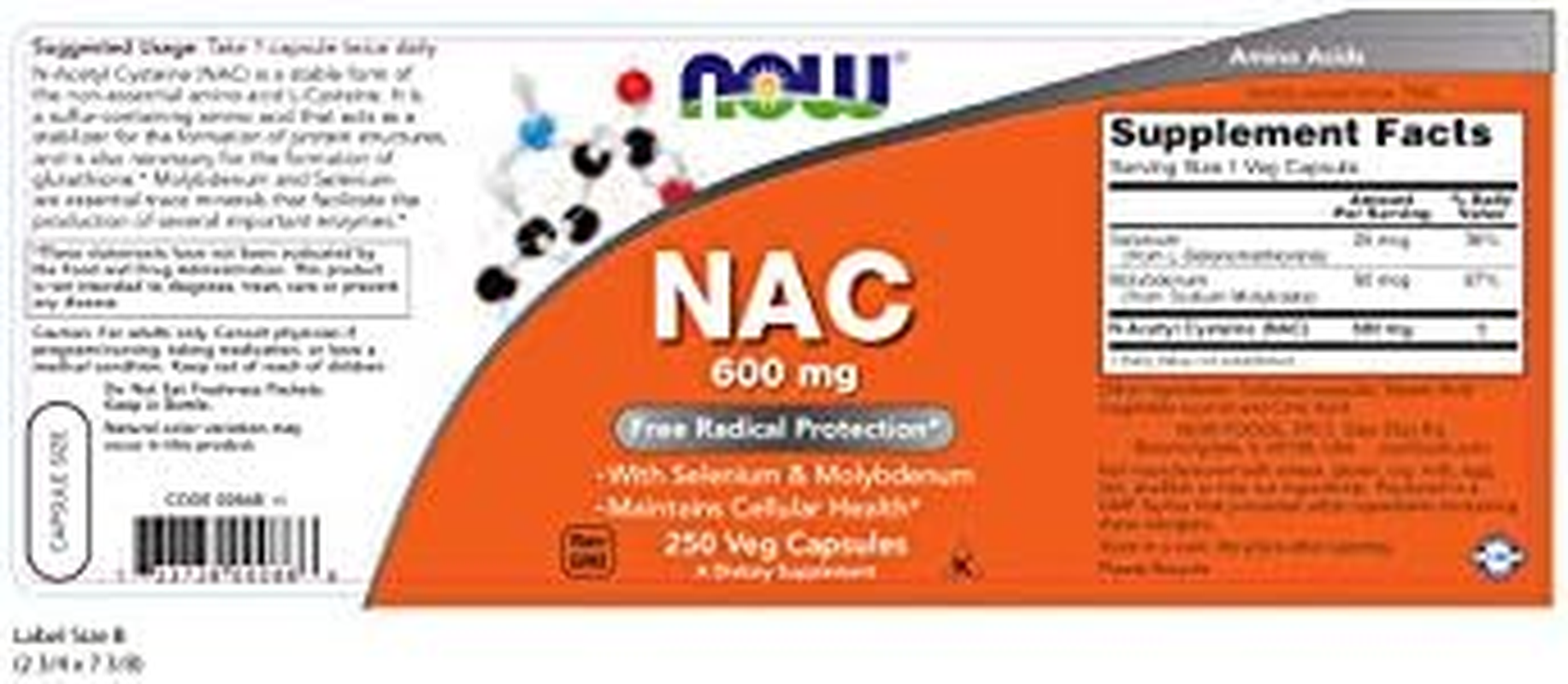 NOW Foods Nac-Acetyl Cysteine 600Mg, 500Vcaps (250X2) image number 1