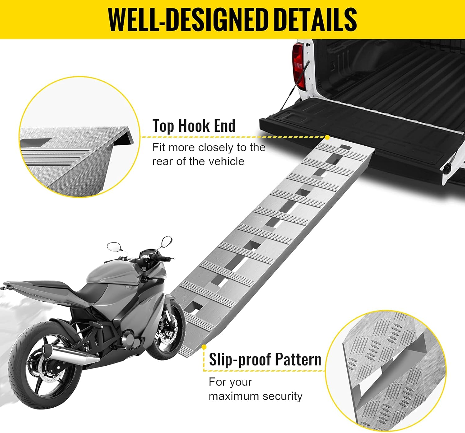 Bestequip 60'' X 12'' Aluminum Trailer Ramps 6000LBS Total Beavertail Hook End 1 Pair 2 Ramps Silver image number 3