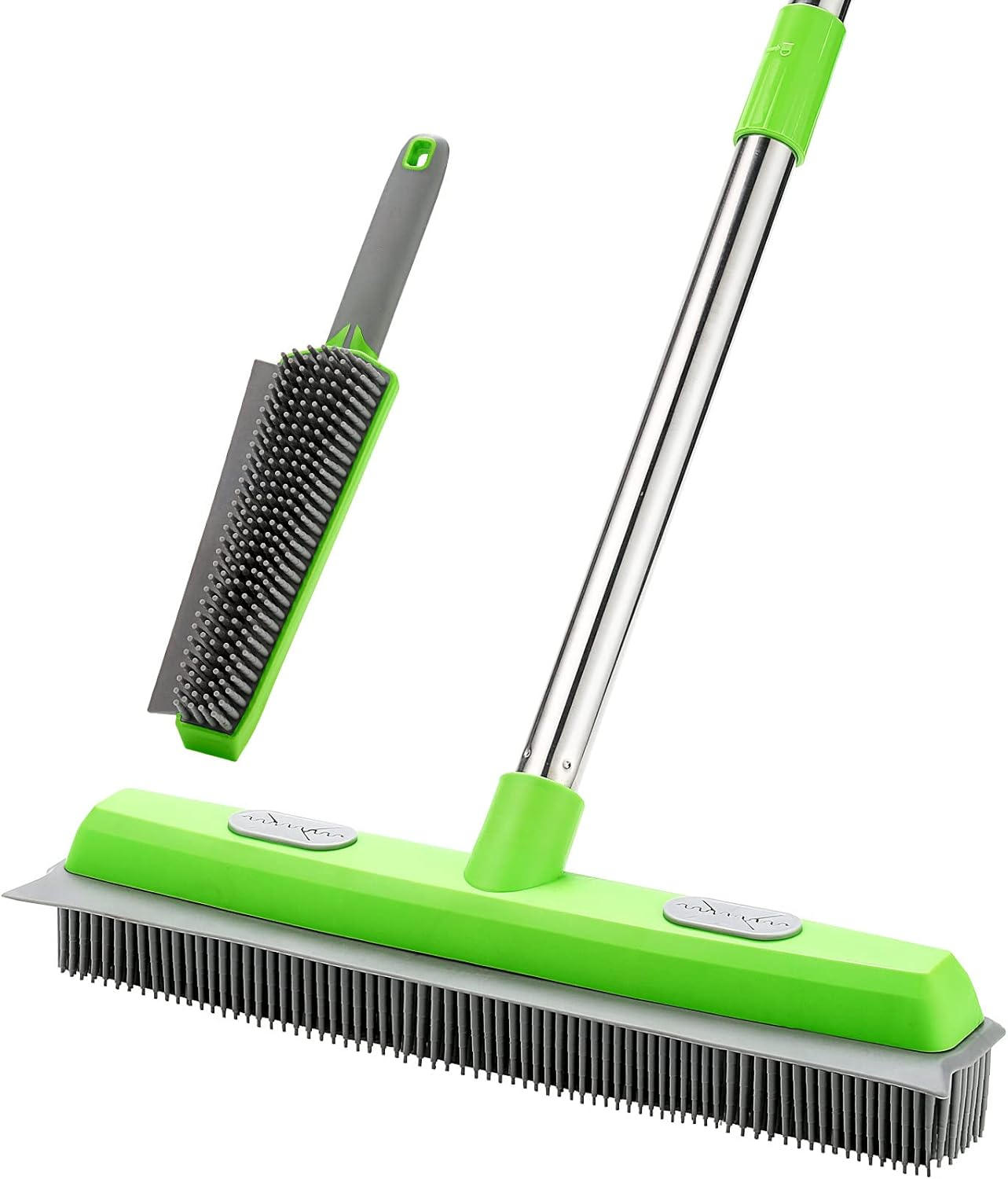 Rubber Broom Carpet Rake for Pet Hair Remover, Fur Remover Broom with Squeegee, Portable Detailing Lint Remover Brush, Pet Hair Removal Tool for Fluff Carpet, Hardwood Floor, Tile, Window (Green) image number 2