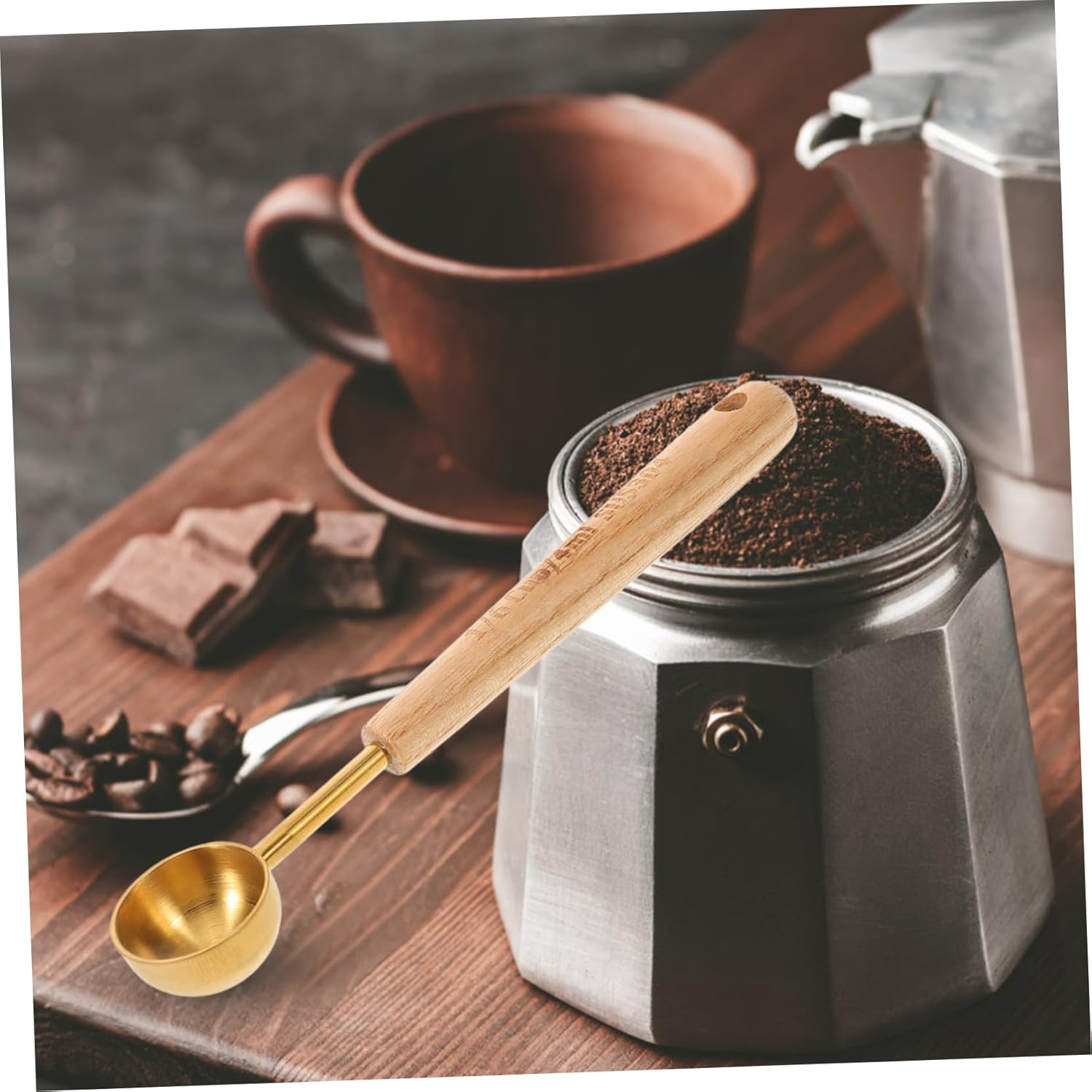 LOPUNER Coffee Measuring Scoop with Wood Handle, 4Ml Milk Powder Teaspoon, Gold Matte Stainless Steel Baking Spoon for Kitchen and Coffee Use image number 6