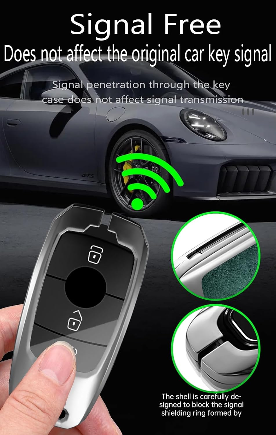 Ontto Metal Leather Car Key Fob Cover Fit for Mercedes Benz A/B/C/E/G/S Class GLA GLC GLE GLK GLS CLA CLE CLS AMG E200 W177 Smart Key Holder Case Keyring Shell Bag Keychain Auto Accessories Black B image number 3