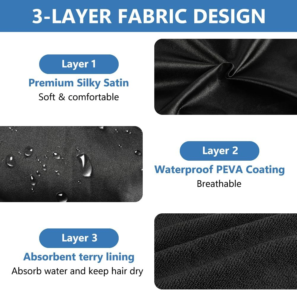 AOGOE Women'S Shower Cap, Hair Turban Towel, 2-In-1 Elastic Shower Cap, Absorbent Turban Hair Drying Towel, Quick-Drying, Waterproof, Reusable for Girls Women Ladies Salon (Black) image number 3