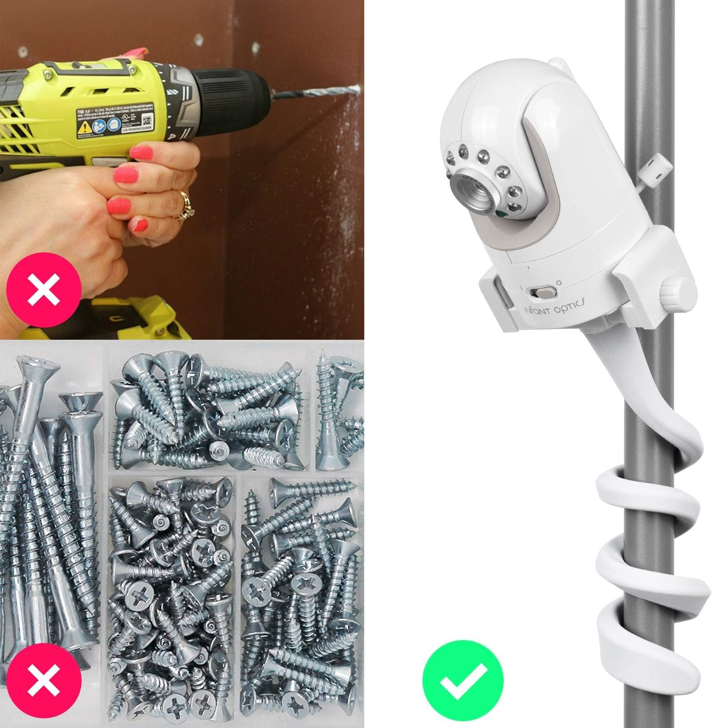 Universal Baby Monitor Stand, Flexible Mounting Bracket for Baby Bed Frame, Furniture, No-Drill Camera Mount image number 4