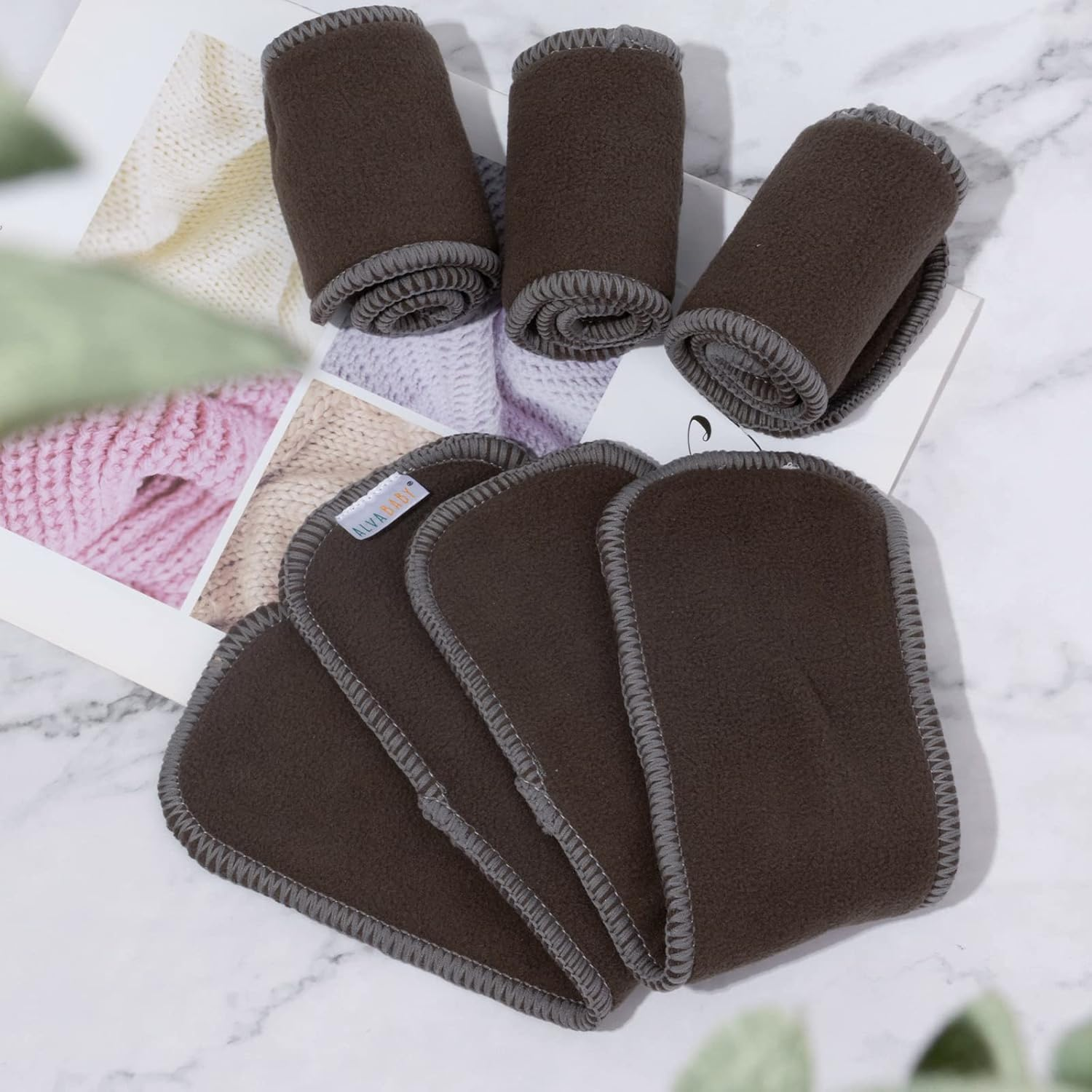 ALVABABY 12PCS Newborn Less than 12Pounds Cloth Diaper Insert,5-Layer Charcoal Bamboo Liner Reusable 12SZTN-AU image number 4