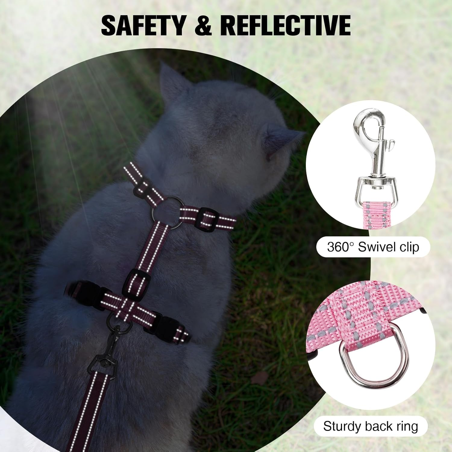 BEAUTYZOO Cat Harness and Leash Set for Walking Escape Proof, Neck Release Adjustable Harness for Kitten Puppy Small Medium Large Cats, Soft Cute Easy Control Small Cat Harness for Cats Boy and Girls image number 3