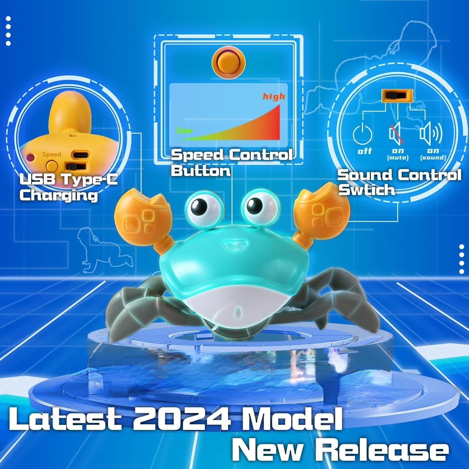 Musical Walk Crawl Move Dance Crazy Crab Toy Interactive Tummy Time Learning Development Viral Electric Led Light up Baby Toddler Kid Infant Christmas Boy Girl Present 4-12 Month Year Old image number 4