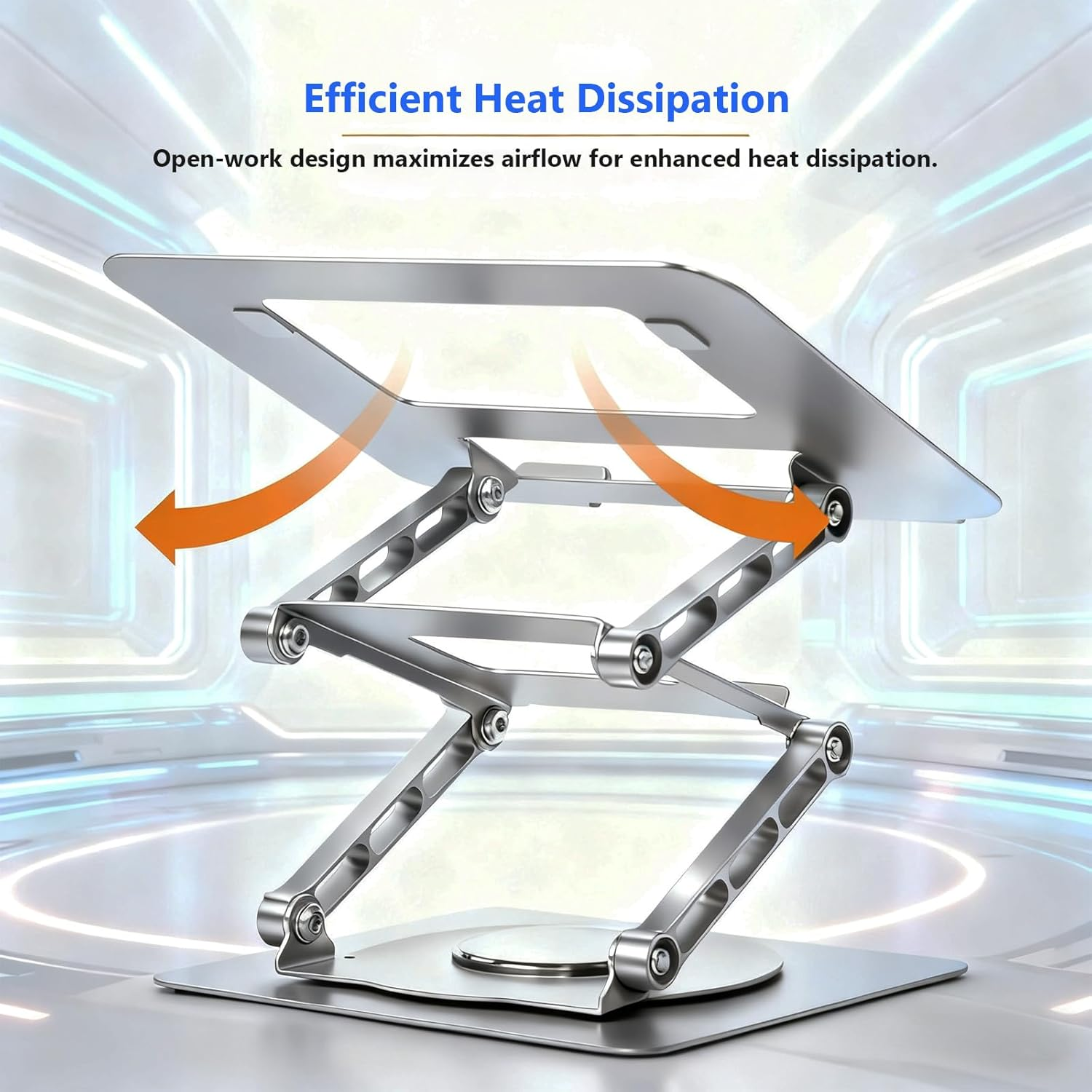 ALUCKKEY Laptop Stand for Desk, 360&deg; Swivel Base Foldable Laptop Riser and Phone Holder for up to 17.3 Inch Laptops Tablet, Pad, Good Posture Riser Compatible with Air, Pro, Dell, HP, Lenovo, Silver image number 5