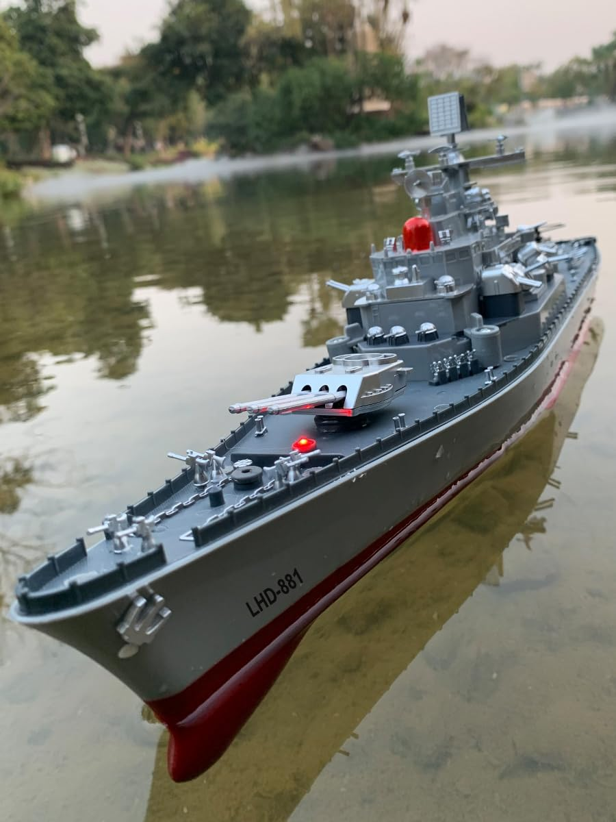 23.6" Inch Remote Controlled Warship Battleship10Km/H 4WD 2.4G RC Controlled Ship 1:390 Scale on Water Lakes Pools Exhibits Models image number 6