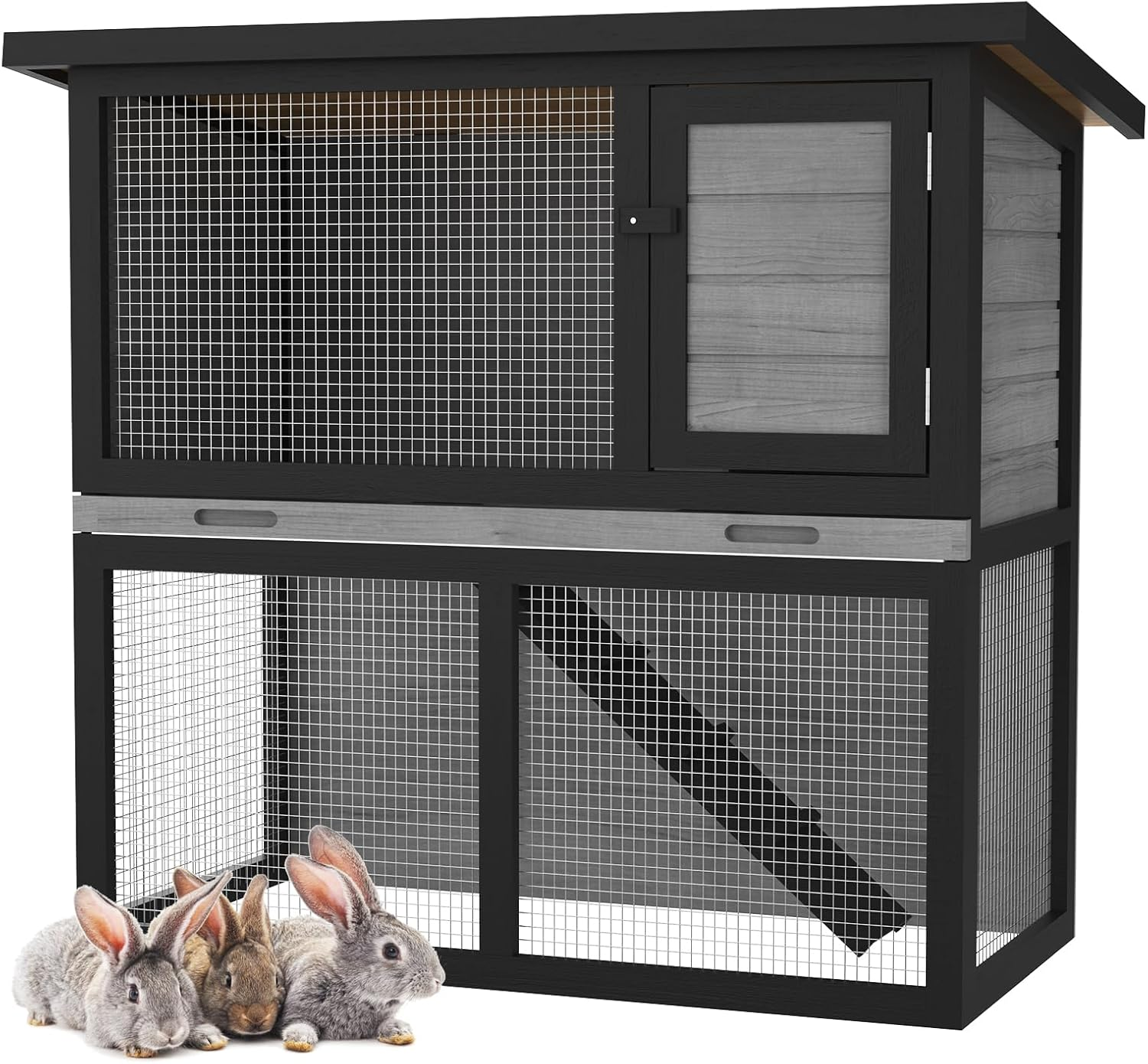 Oppsbuy Rabbit Hutch Bunny Cage for Small Animals Guinea Pig Chicken Coop Rabbit Cage Pet House Run Cage Rabbit Cage Wooden 89.5X45X79.5Cm Slide Out Tray image number 5