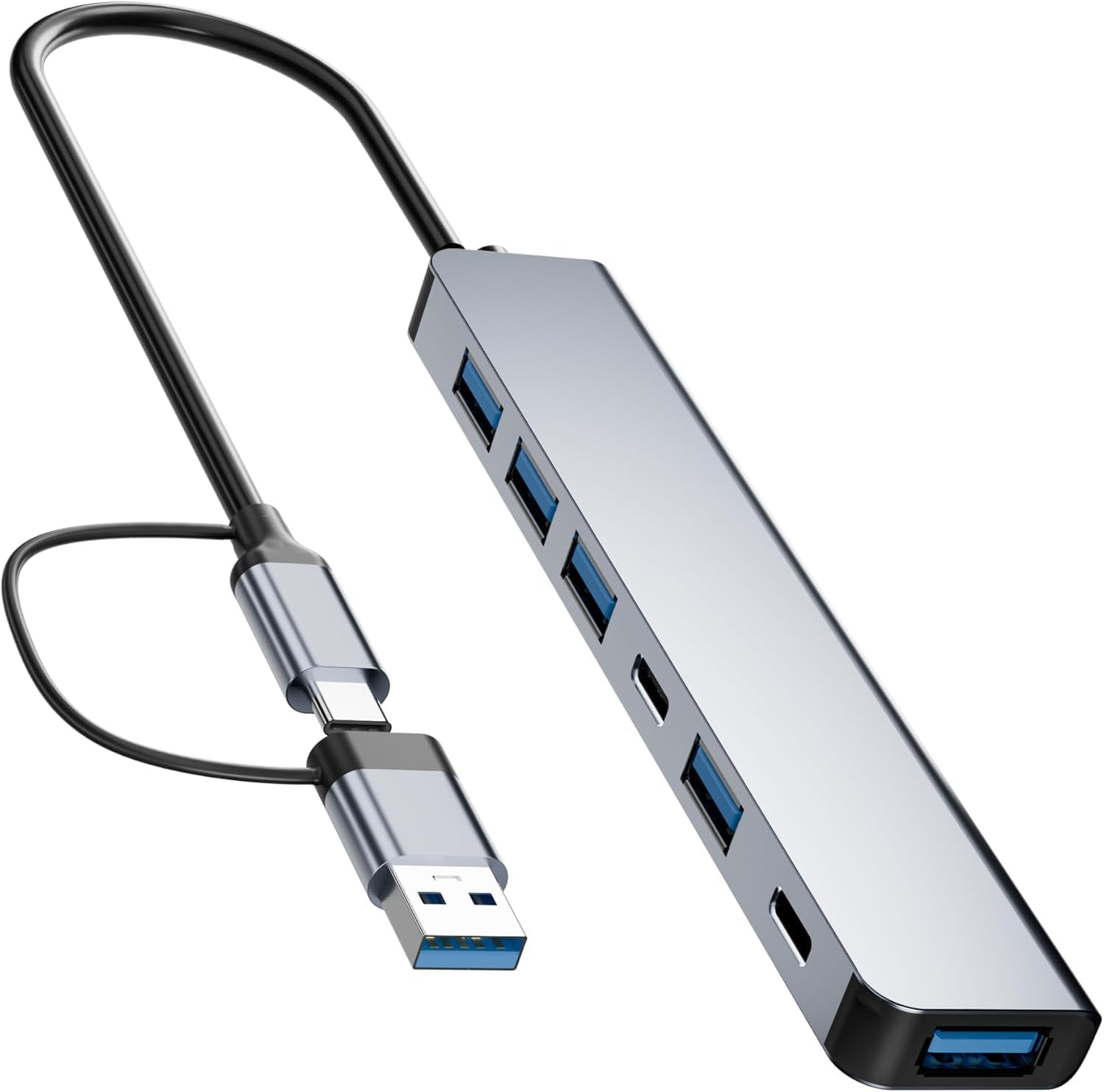 7-In-1 USB C Hub, USB Splitter for Fast Data Transfer Speed, USB-C Hub Compatible with Macbook, Surface, PS4, Xbox and Android Devices, USB C Dock Connect Flash Drives, External Hard Drives, Keyboards image number 2