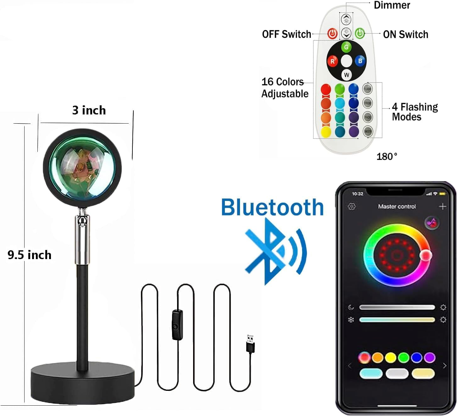 Sunset Lamp,Led Sunset Light,16 Colors Changing APP Control Sunset Lamp Projector,Sunlight Lamp Rainbow Night Light Projector for Room Photography Party (16 Color APP) - 16 Color App image number 3