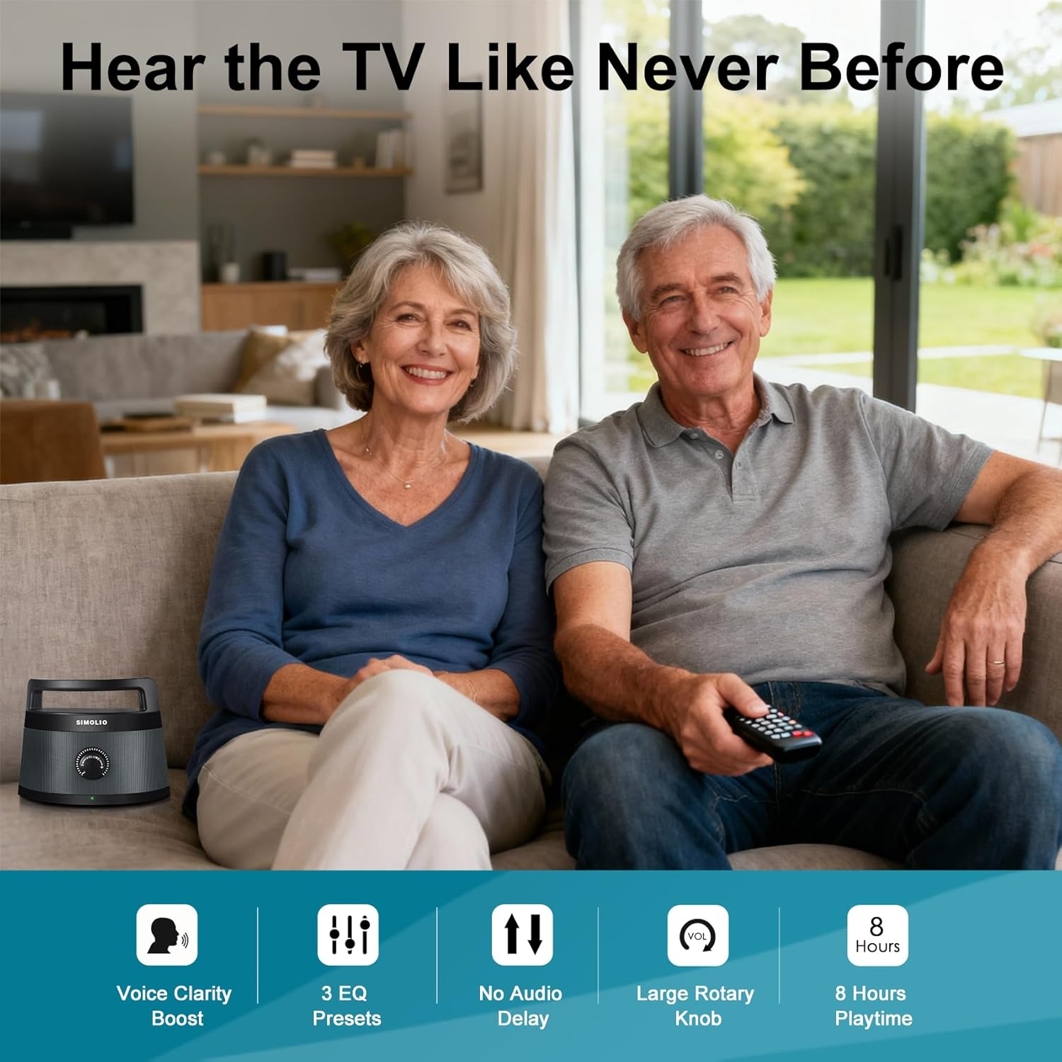 Digital Assisted Hearing Amplifier Wireless TV Speaker with Optical Input TV Audio Assistance Device Portable Speaker for Smart TV Voice Clarify Speaker for Seniors Extra Headset & Adapter SM-621D