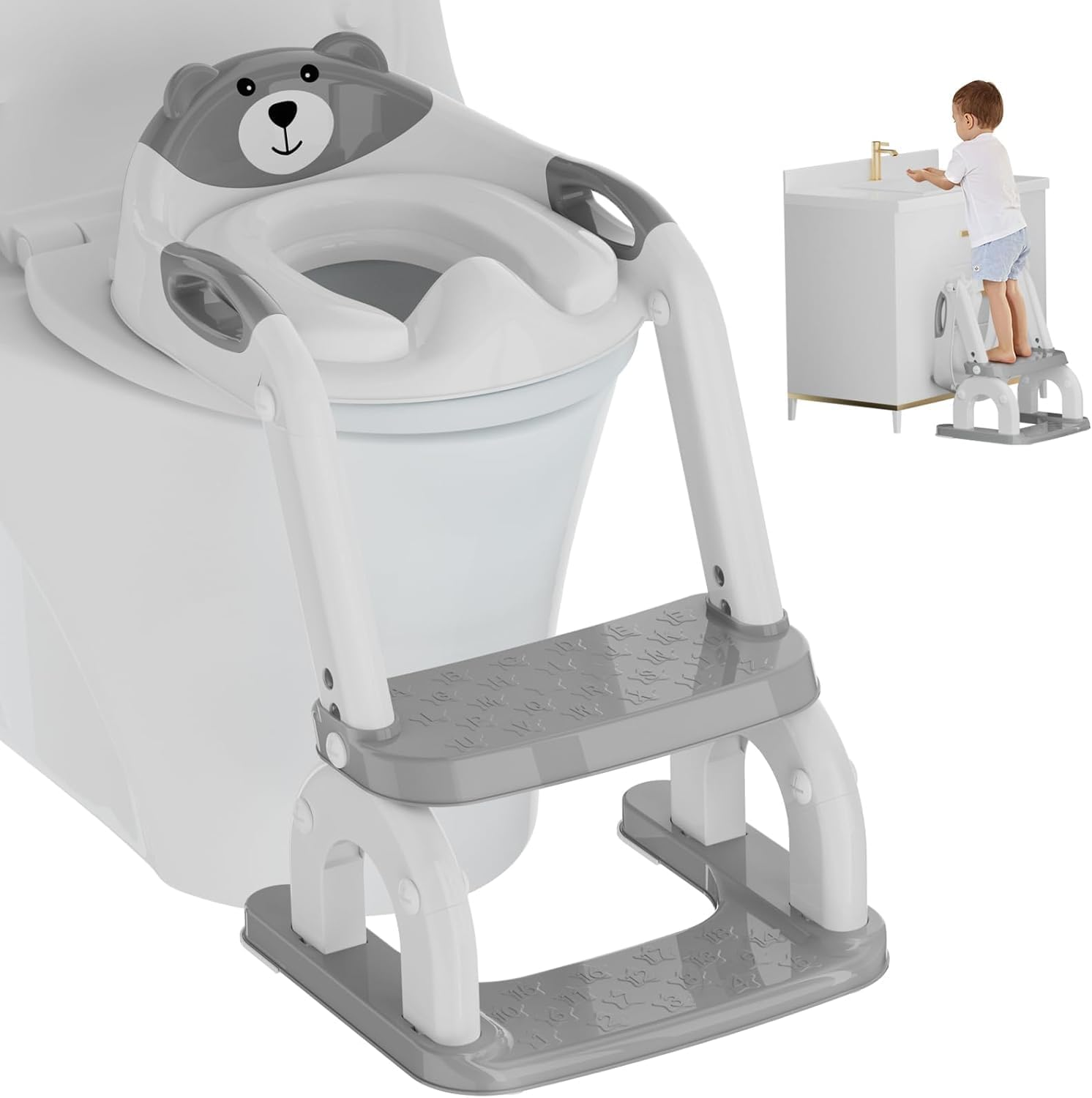 Toddler Potty Training Seat 2-In-1: Removable Potty Seat with Non-Slip Step Stool, Safety Handles & Splash Guard - Waterproof Cushion (Girls & Boys) image number 4