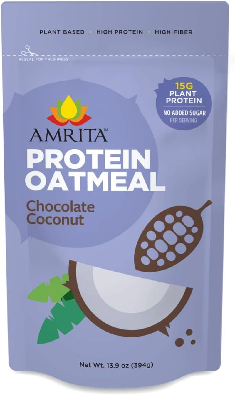 Amrita Chocolate Coconut Overnight Protein Oats (14Oz) | High Fiber, No Added Sugar Oatmeal, Breakfast Cereal, Protein Shakes, Healthy Snacks | Old Fashioned Rolled Oats | Vegan, Non-Gmo, Gluten Free, image number 2