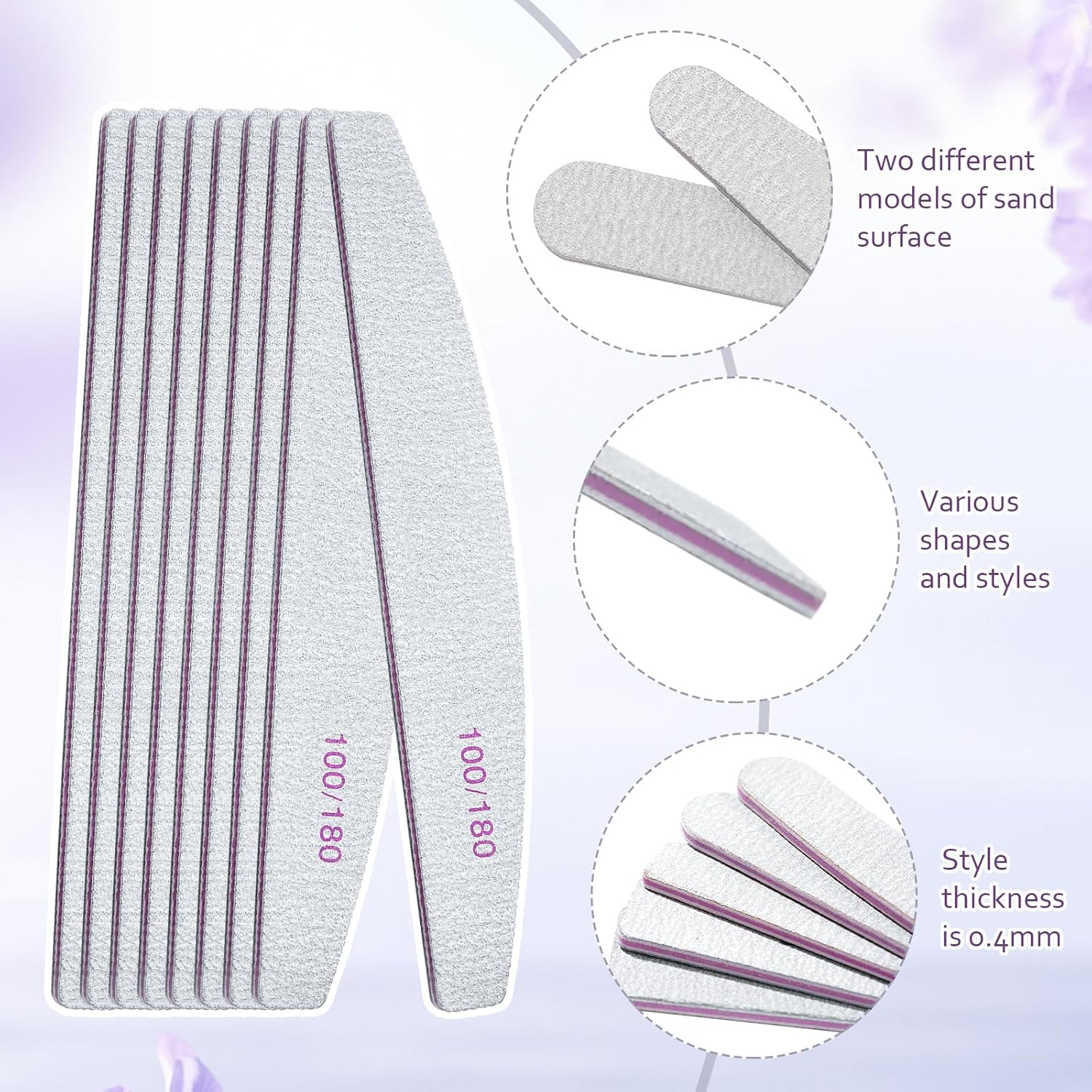 25 Pcs Rough Nail File 100/180 Grit,Heavy Duty Nail Files for Acrylic/Natural Nails,Coarse Nail File for Home and Salon Use (25 Half Moon Shape) image number 4