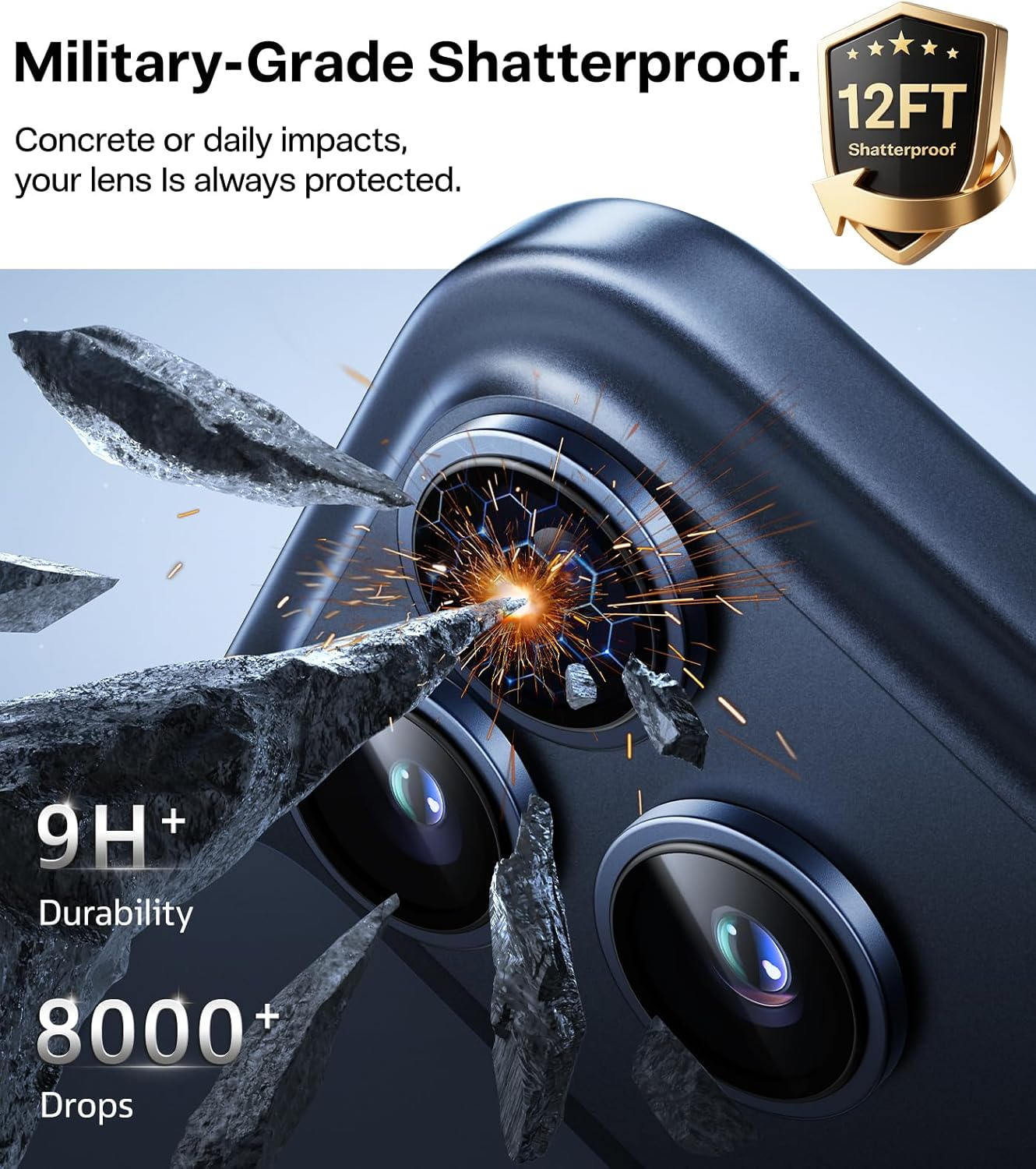 TORRAS 3-Year Ultimate Durability 9H+ Glass for Iphone 17 Pro Max/17 Pro Camera Lens Protector [1:1 Invisible Fit & Ultra Clarity] Camera Protector Tempered Glass, Blue Titanium image number 2