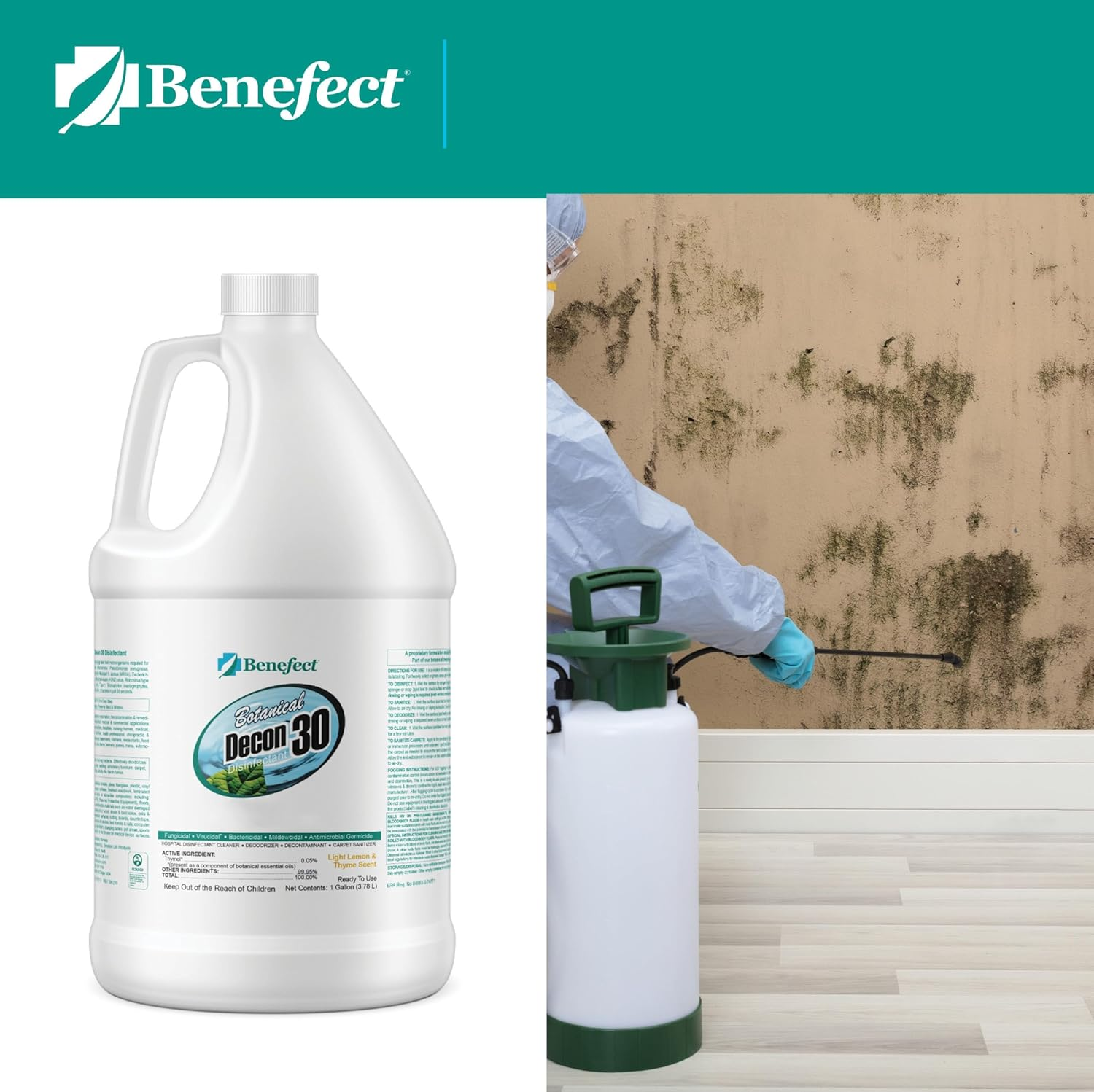 Benefect Botanical Decon 30 Disinfectant Cleaner - All Natural Formula for Effective Cleaning Power - Ideal for Restoration Jobs & Water Damage - 3.78L
