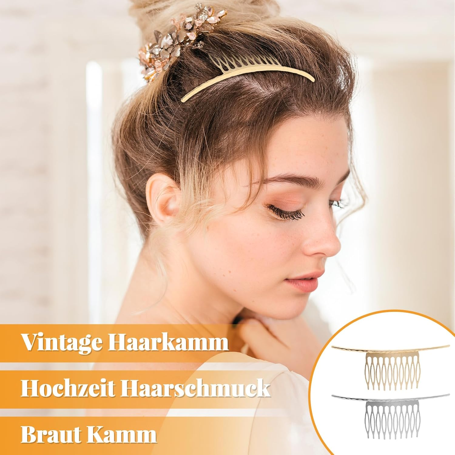 Fenteer Hair Arrangement Hair Comb Side Comb for Bridal Hairstyle Hairstyle Hair Styling Aid Silver + Gold image number 3