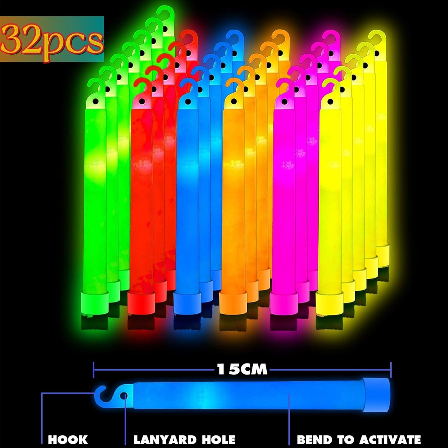 32Pcs Ultra Bright Glow Sticks in Bulk - Multi Use Glowsticks for Halloween, Parties, Concert and Survival Kit (Multi Color) image number 5