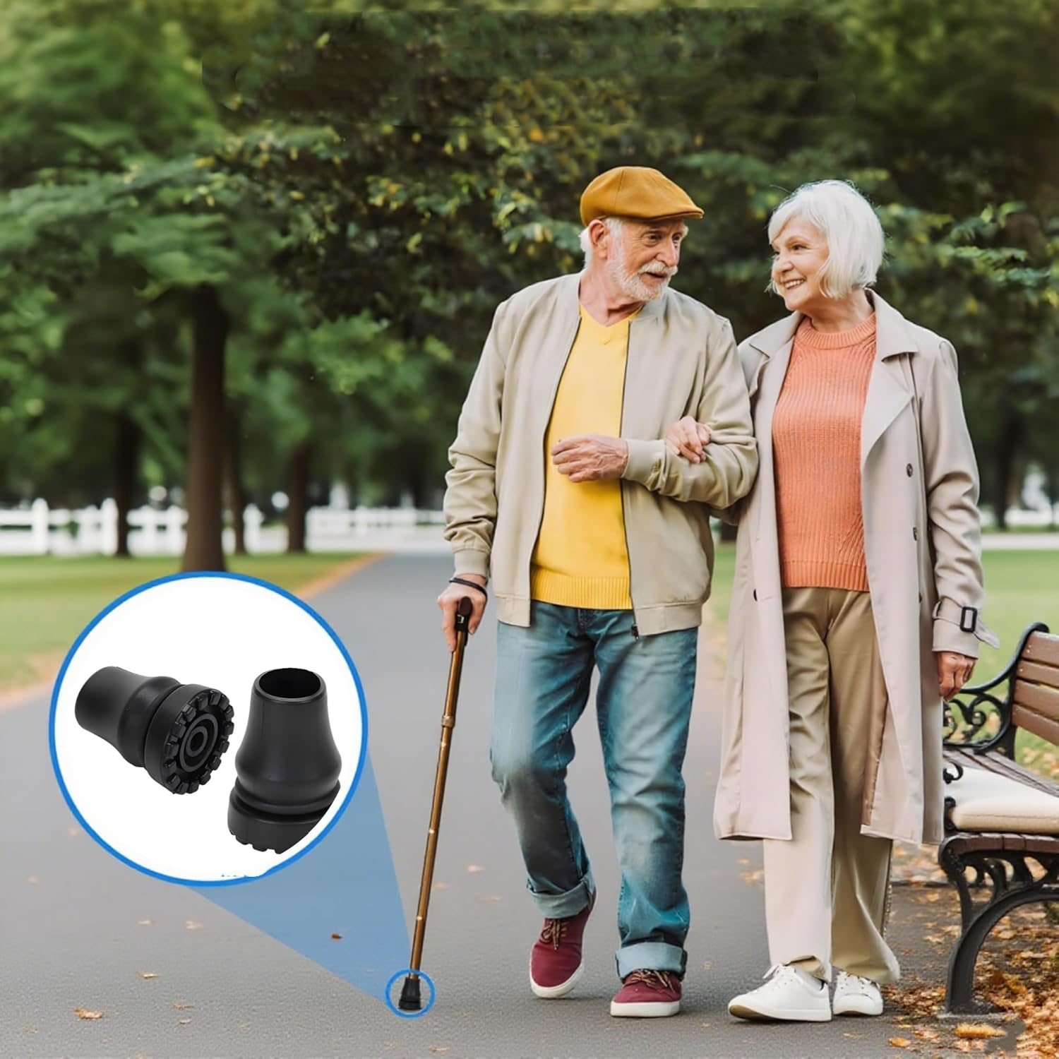 2Pcs Non-Slip Rubber Cane Tips (16Mm Inner Diameter) - Heavy Duty Universal Replacement for Walking Sticks, Crutches & Hiking Poles - Safe for Seniors, Adults (Black) image number 2