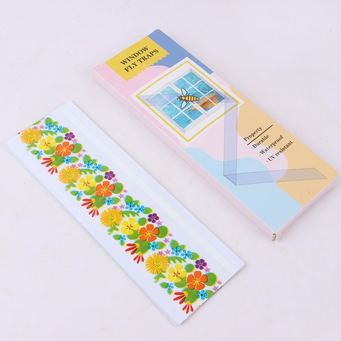 Window Fly Paper for Indoors Sticky,Fly Trap Indoor Non-Toxic & Odorless,Window Sunflowers Decoration Design Sticky Fly Trap Fly Tape 20 Pack (Flowers and Plants) image number 2