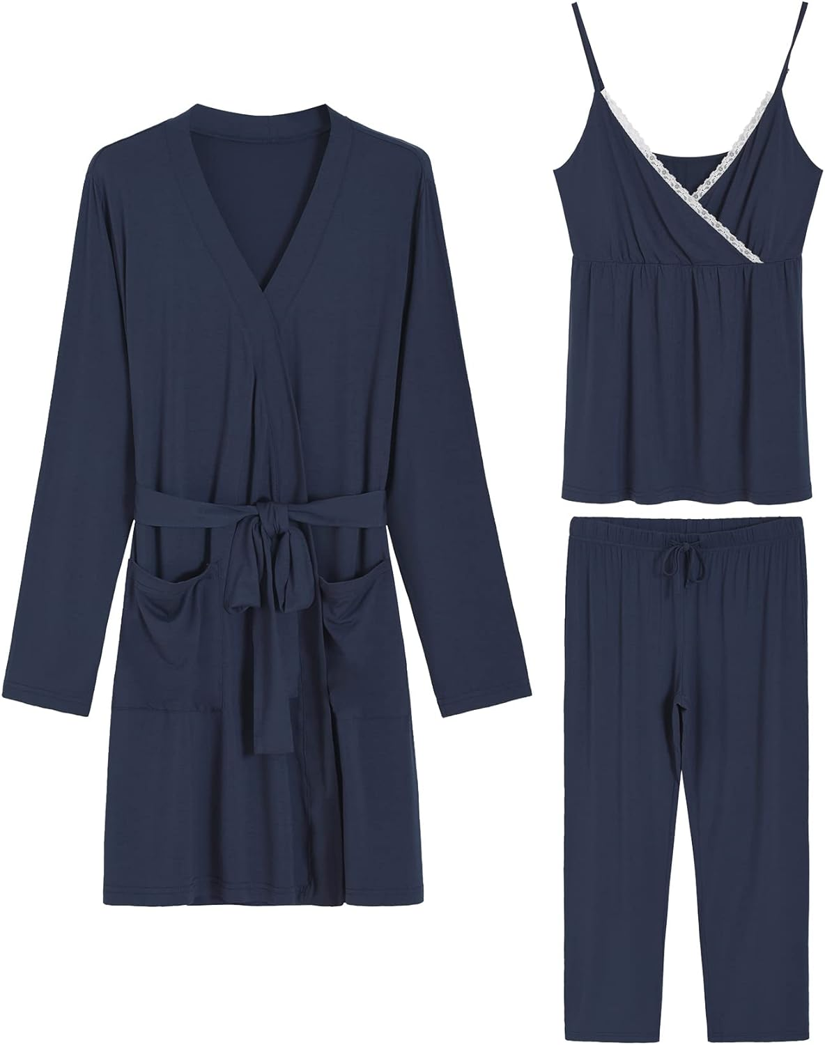 Latuza Women'S Bamboo Viscose 3 Piece Nursing Pajama Set with Robe image number 3