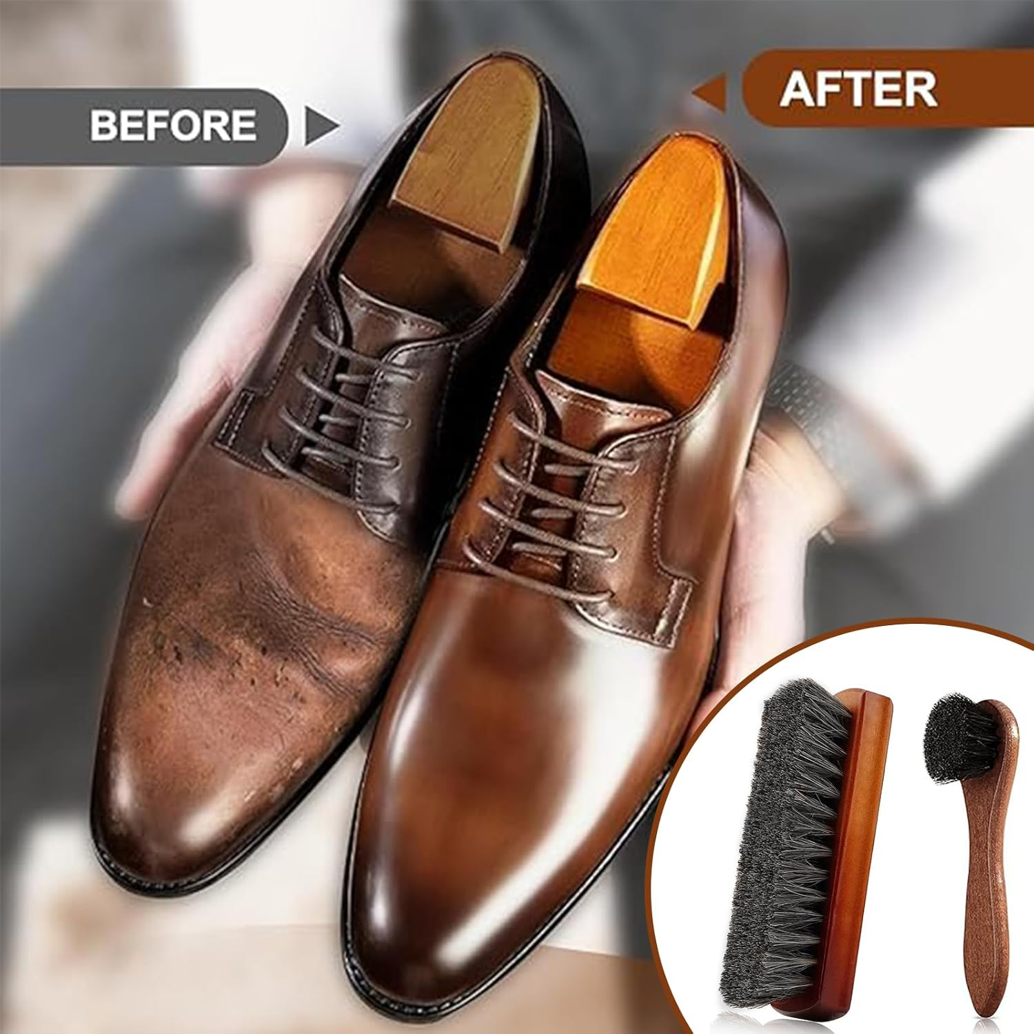 Itadaku 2 Pcs Horsehair Shoe Brush Set, Leather Cleaning and Polishing Brushes for Shoes, Boots, and Leather Goods, Shoe Polish Daubers Applicators for Effective Care & Maintenance image number 6