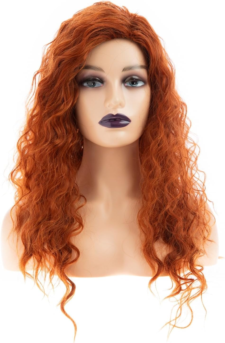 Beweig Long Curly Wavy Orange Wig for Women Side Part Natural Looking Cosplay Synthetic Heat Resistant Replacement