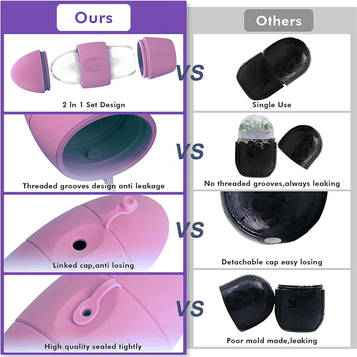 CHSEEO Ice Face Roller, Upgraded Silicone Ice Roller for Face and Eyes, Targeted (Difference between Face and Eye Massage) Facial Ice Roller for Shrink Pores and Relieve Puffy Eyes image number 3