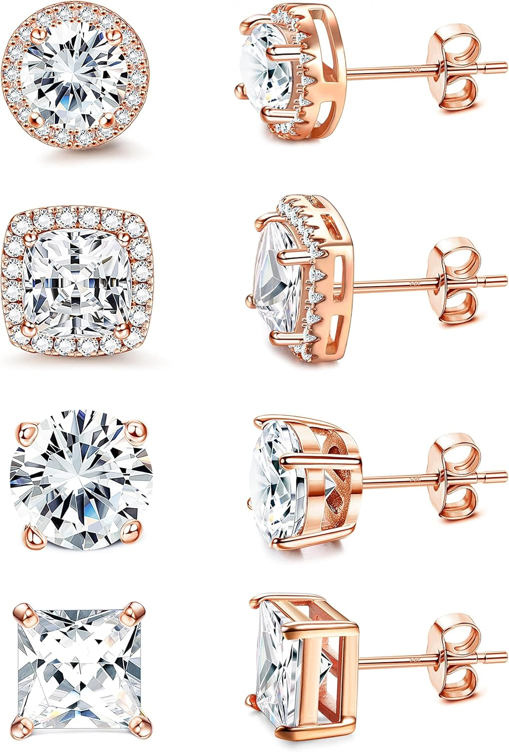 Kakonia Cubic Zirconia Stud Earrings 18K White Gold Hypoallergenic Sterling Silver Post Earrings Brilliant Large Simulated Diamond Halo Stud Earrings for Women Men