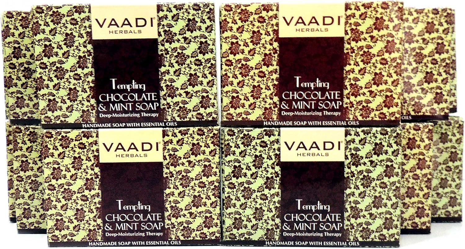 Vaadi Herbals Chocolate and Mint Bar Soap - Handmade Herbal Soap - ALL Natural - Best Moisturizer - Each 2.65 Ounces - Pack of 12 (32 Ounces, 2 Lb) image number 3