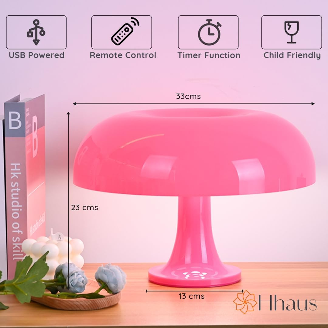 Funky LED Lamp (Pink) | Cute Girls Night Light | Timer Function | Remote Controlled | USB Powered Desk Lamp | Vibrant Decor Lighting | Relaxing Bedside Lamp | Mood Lighting | Clean Design image number 2